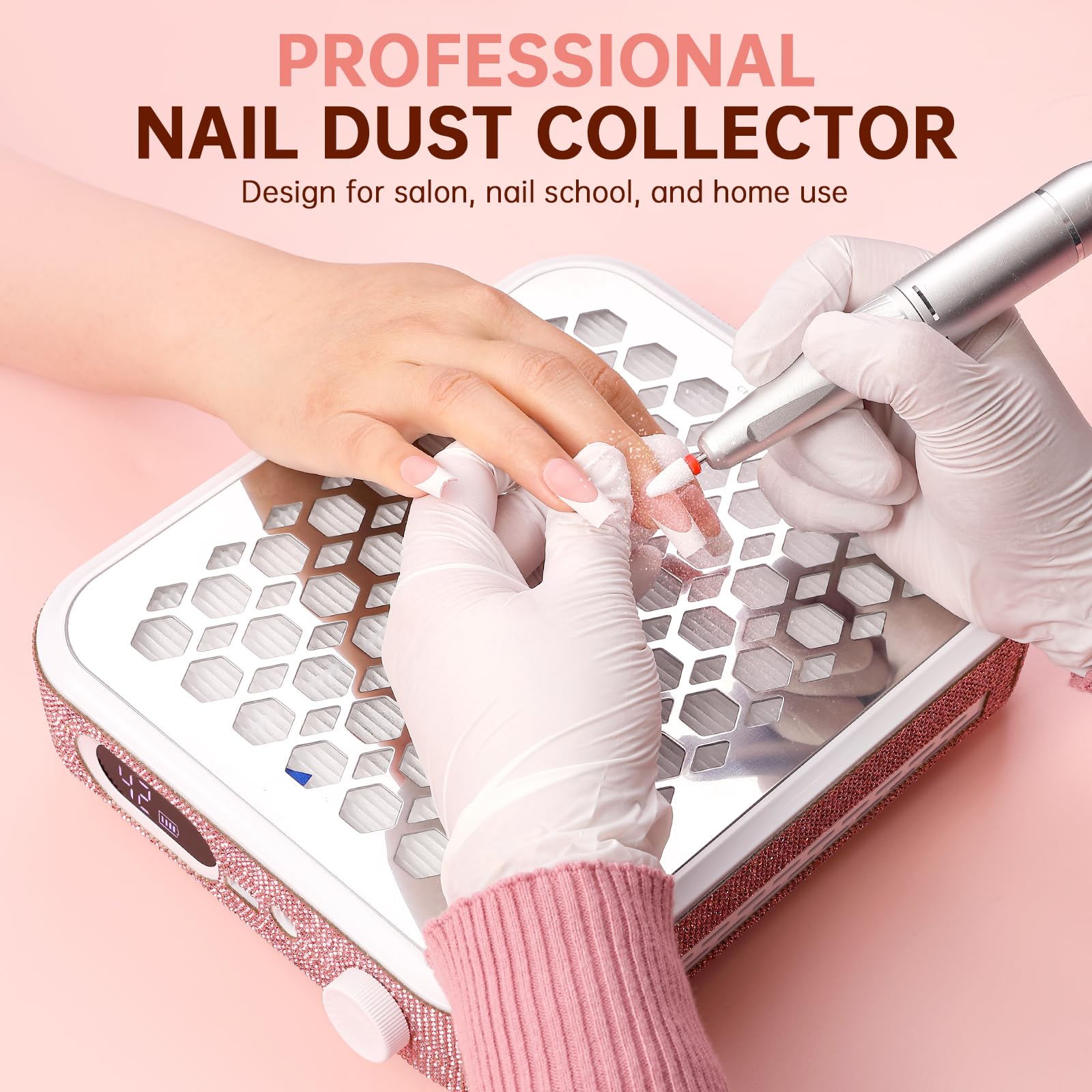Side view of cordless nail dust collector with crystal design