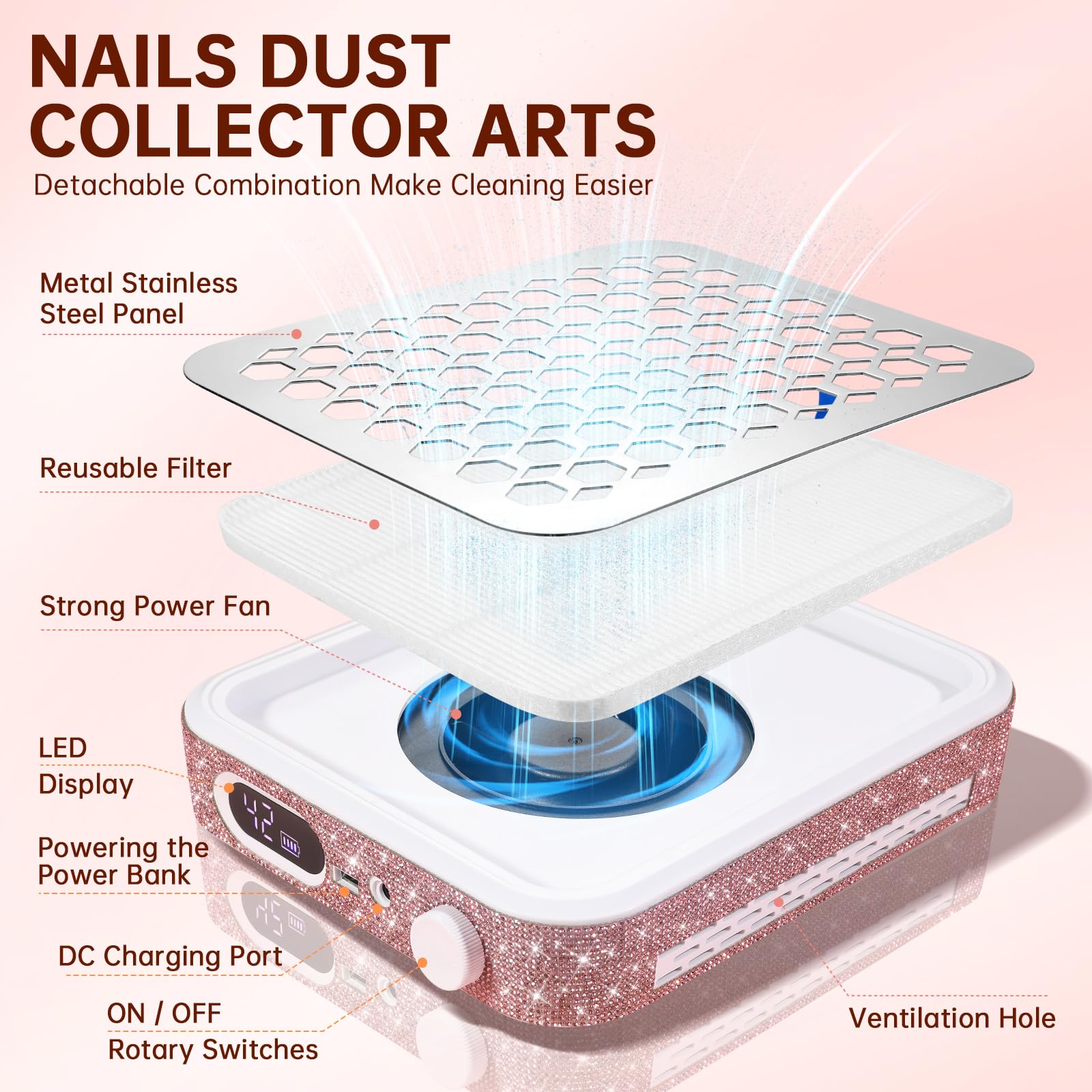Rear view showing ventilation system of nail dust extractor