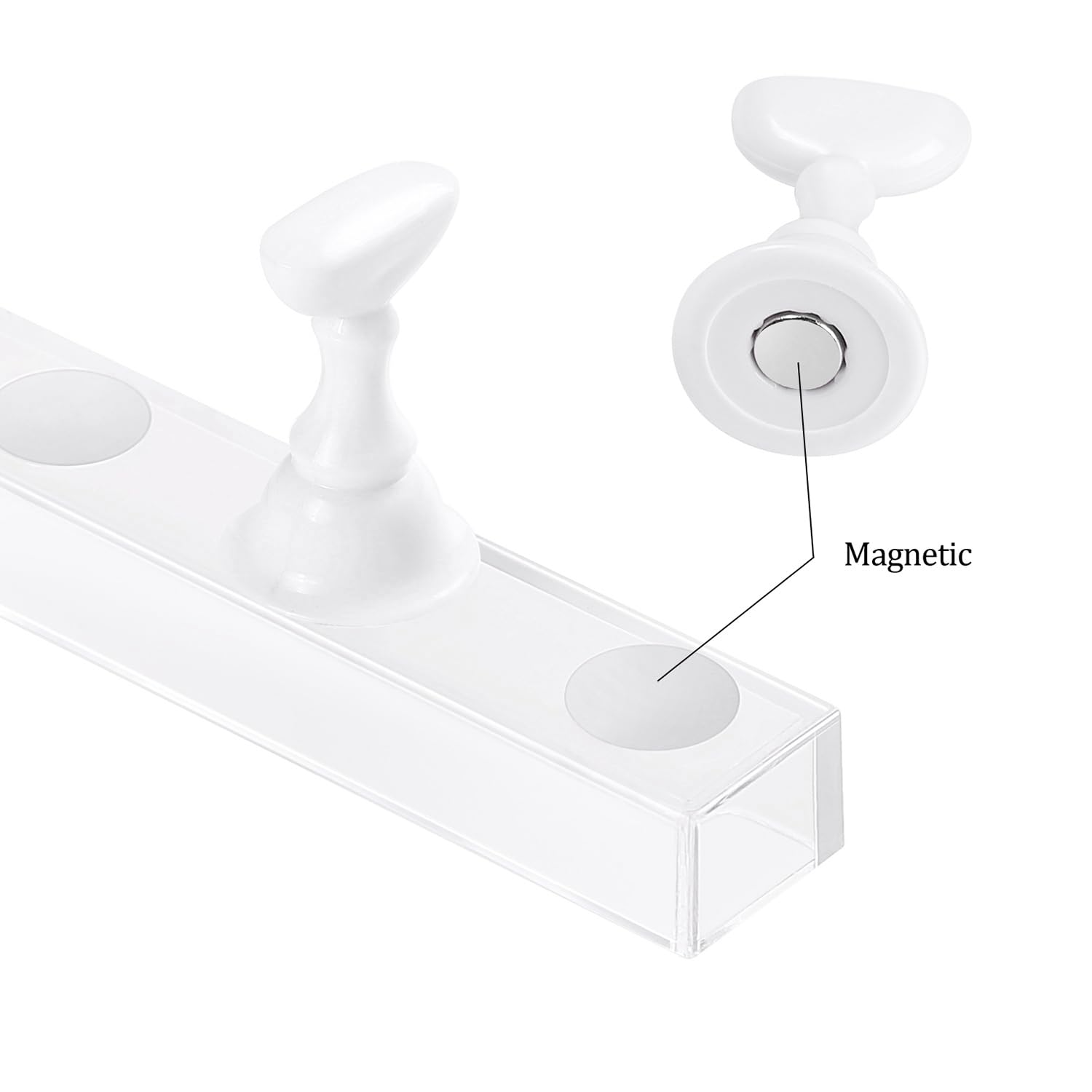 Close up of magnetic nail practice holder with false nail tip