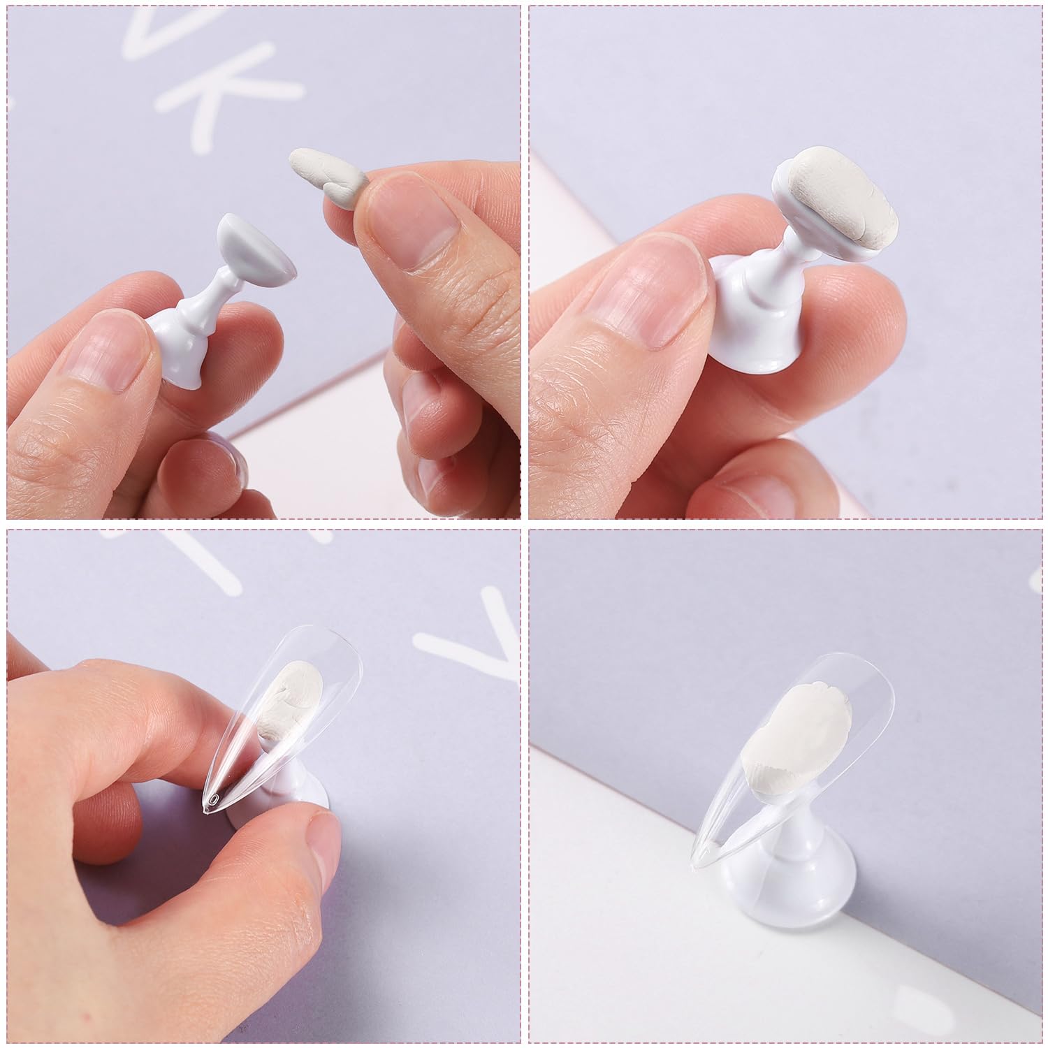 Two white crystal nail art display bases for manicures