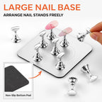 Makartt press on nail stand showing magnetic placement on silver base