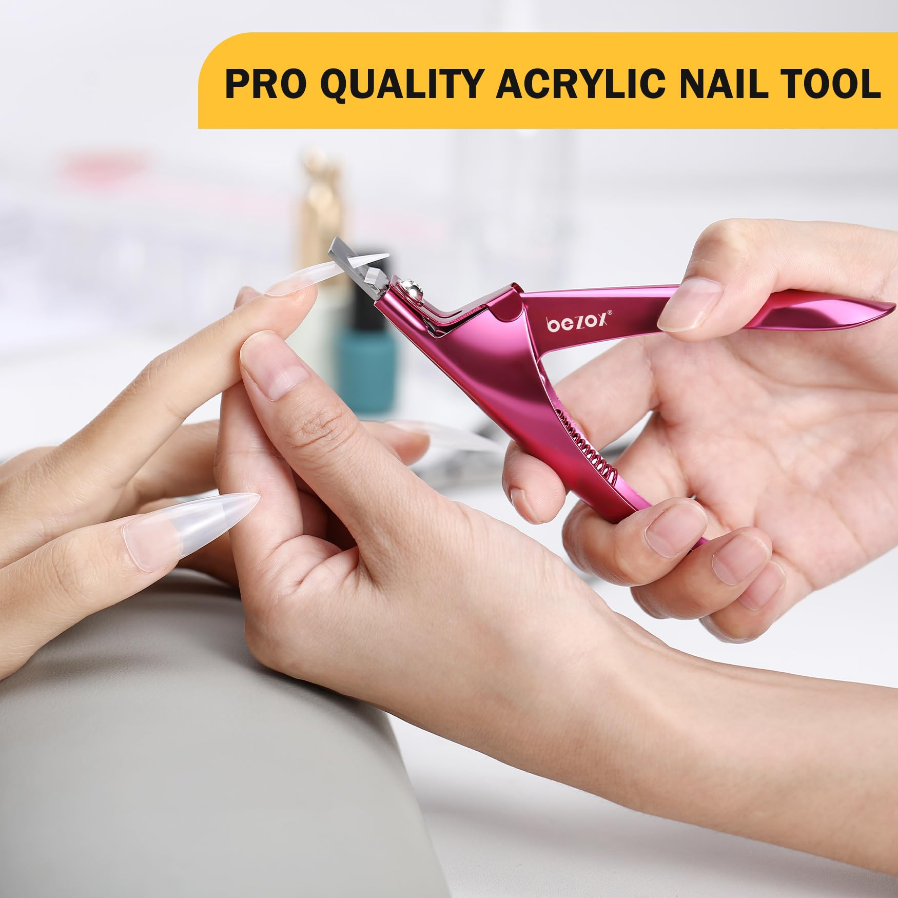 Professional BEZOX acrylic nail cutter side profile showing blade precision
