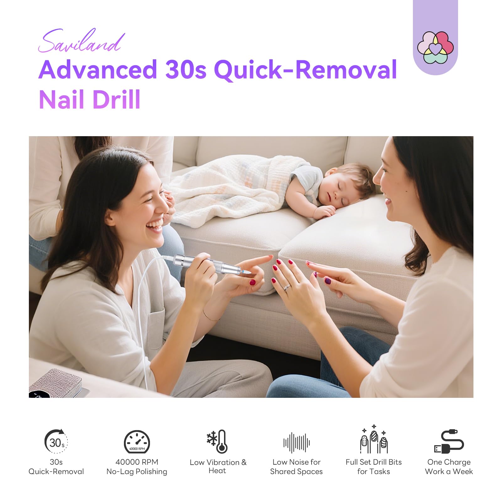 Saviland portable electric nail file handpiece and glitter controller