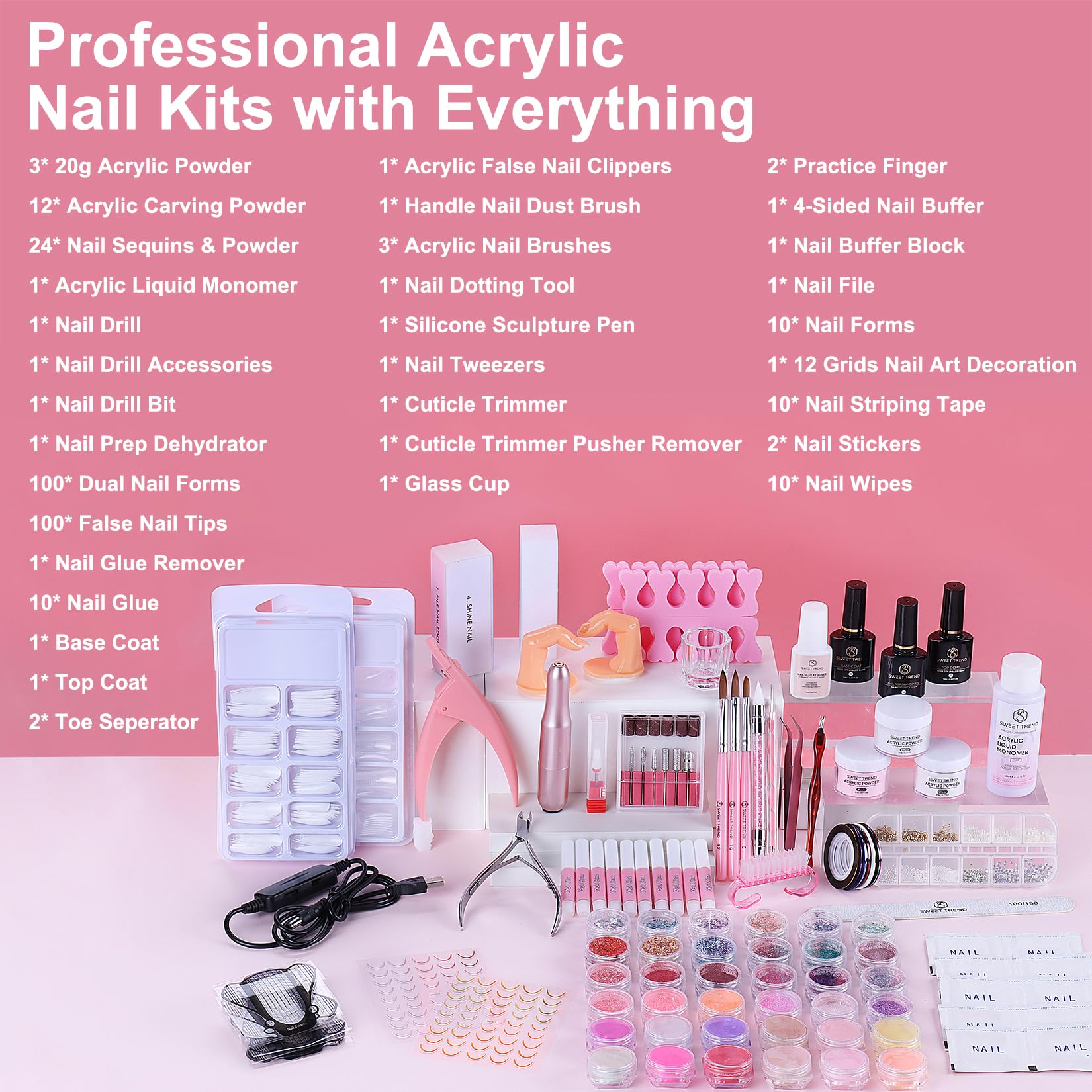 Complete acrylic nail supplies and monomer liquid set