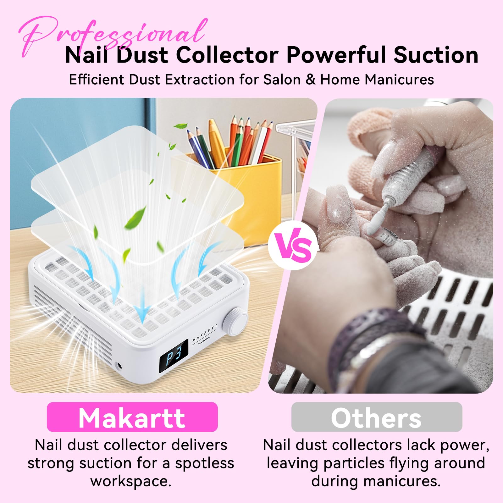 Side profile of Makartt compact nail vacuum for salon