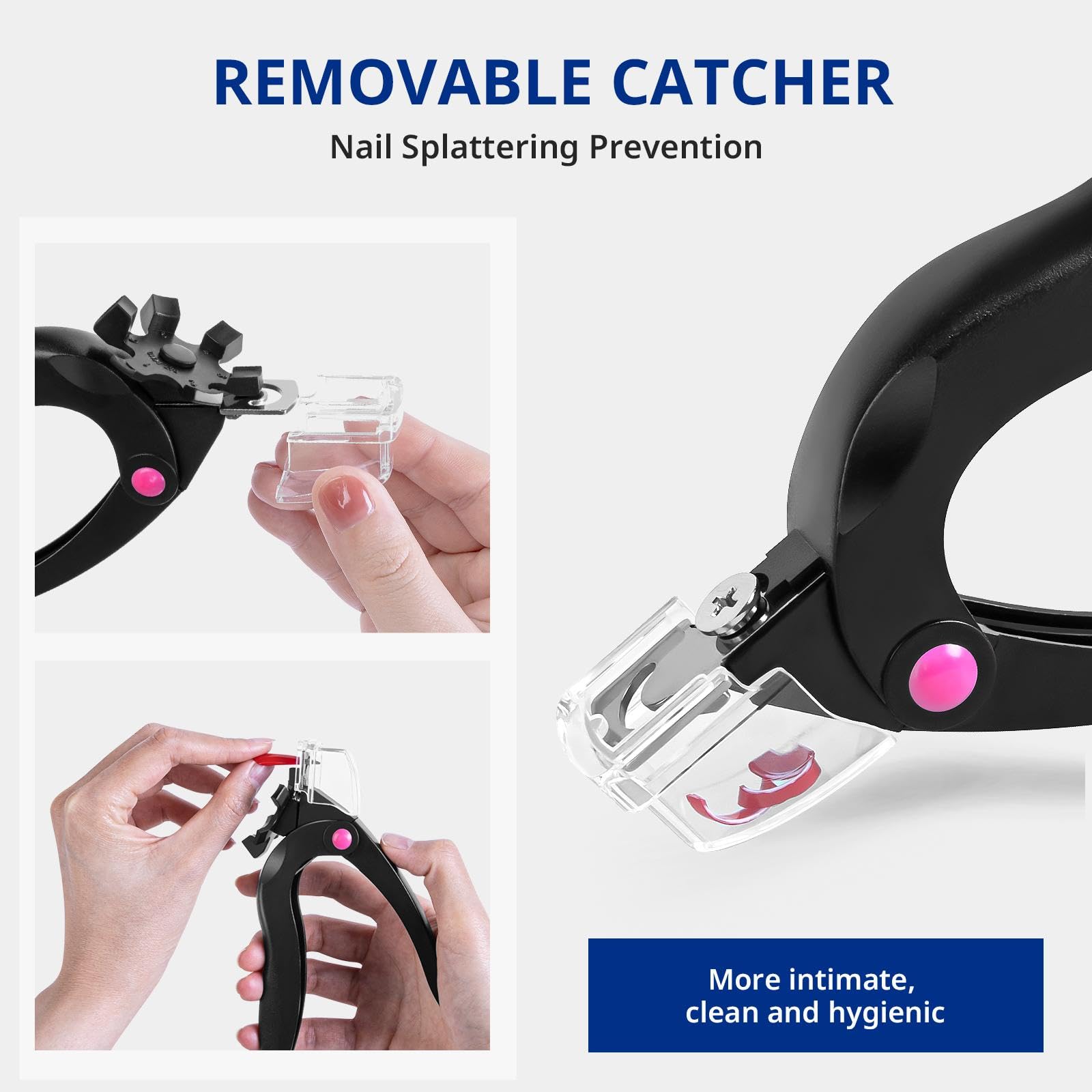 Side profile view of Airsee acrylic nail cutter showing ergonomic handle