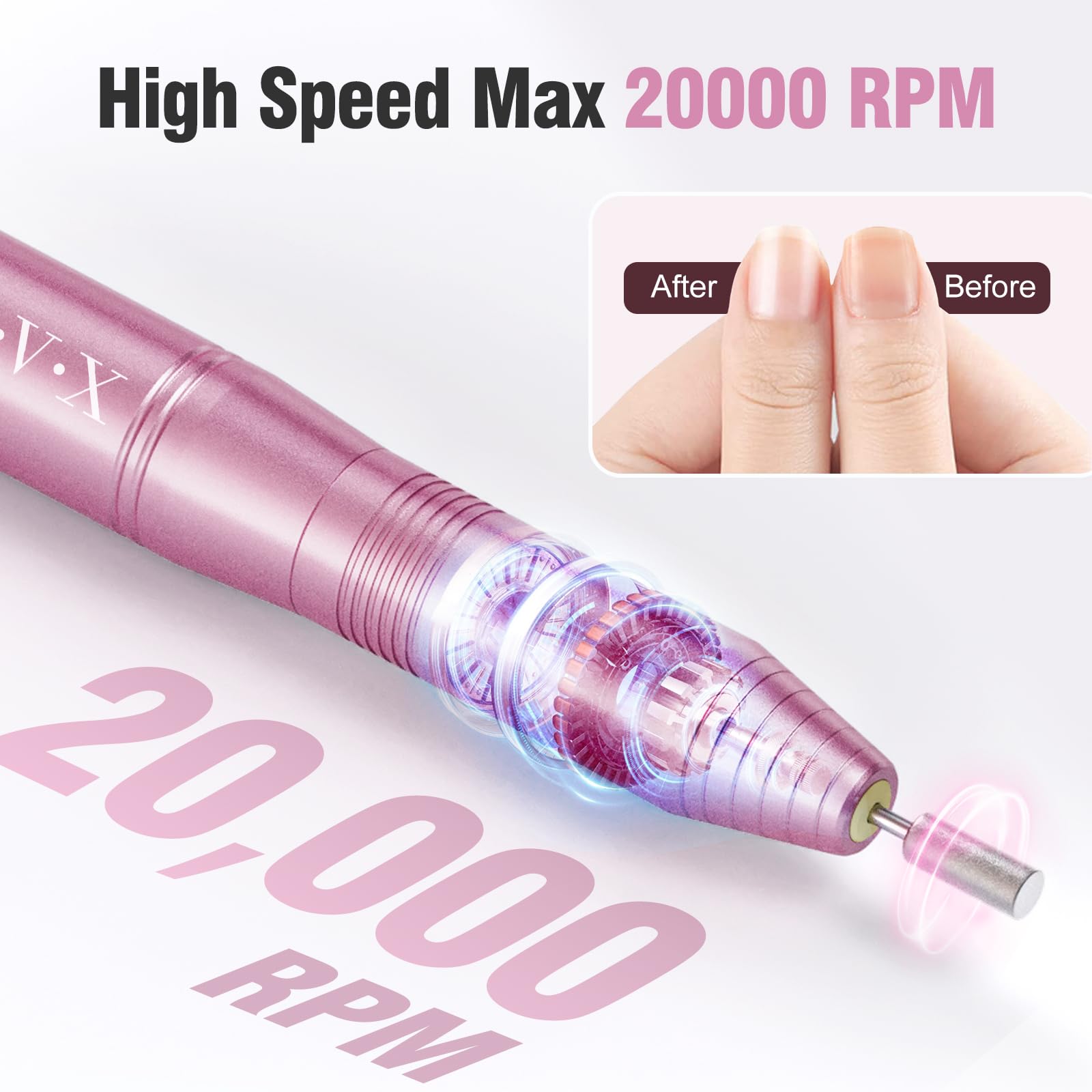 Ovx professional 20000 RPM nail drill kit with USB cable