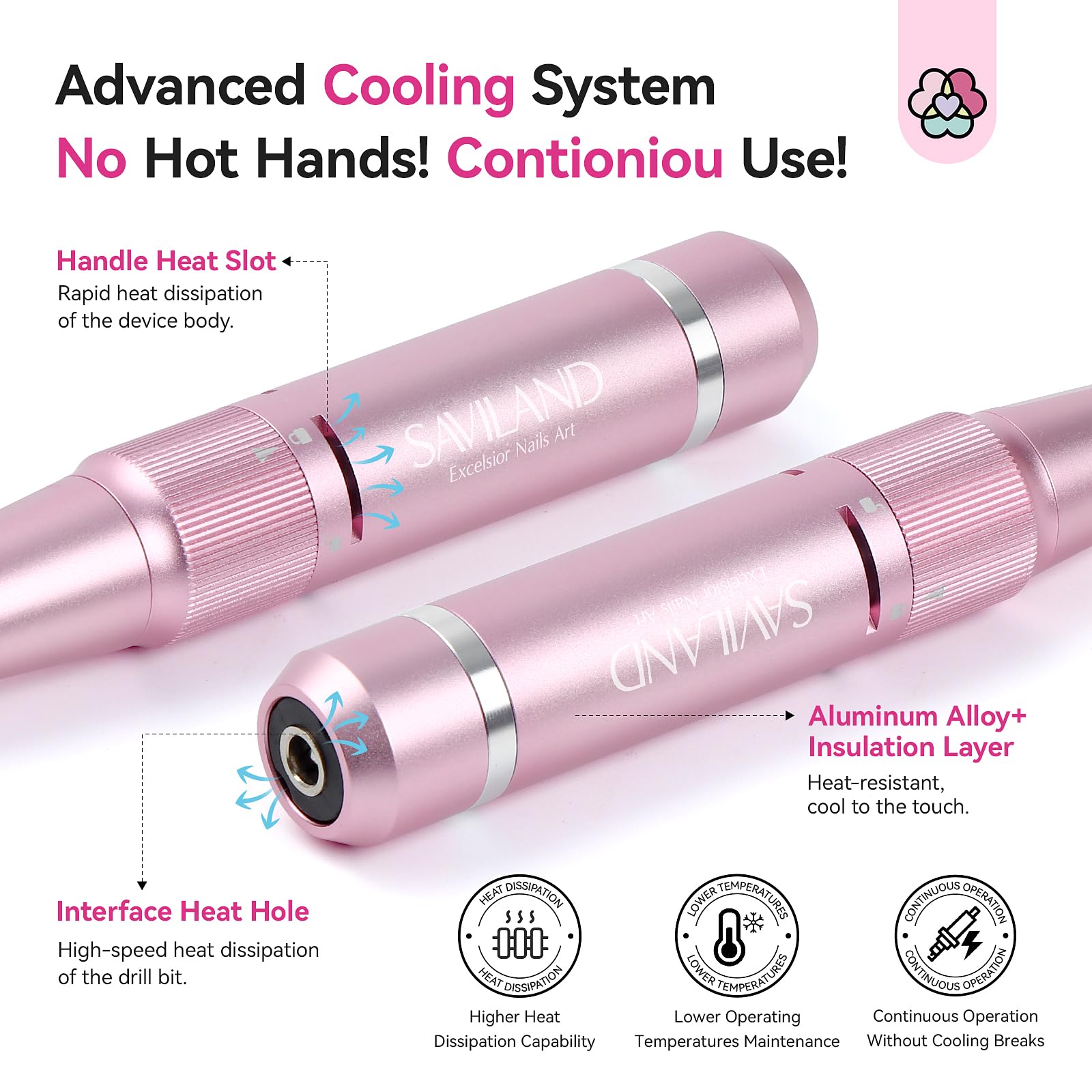 Side view of Saviland professional rechargeable electric nail file
