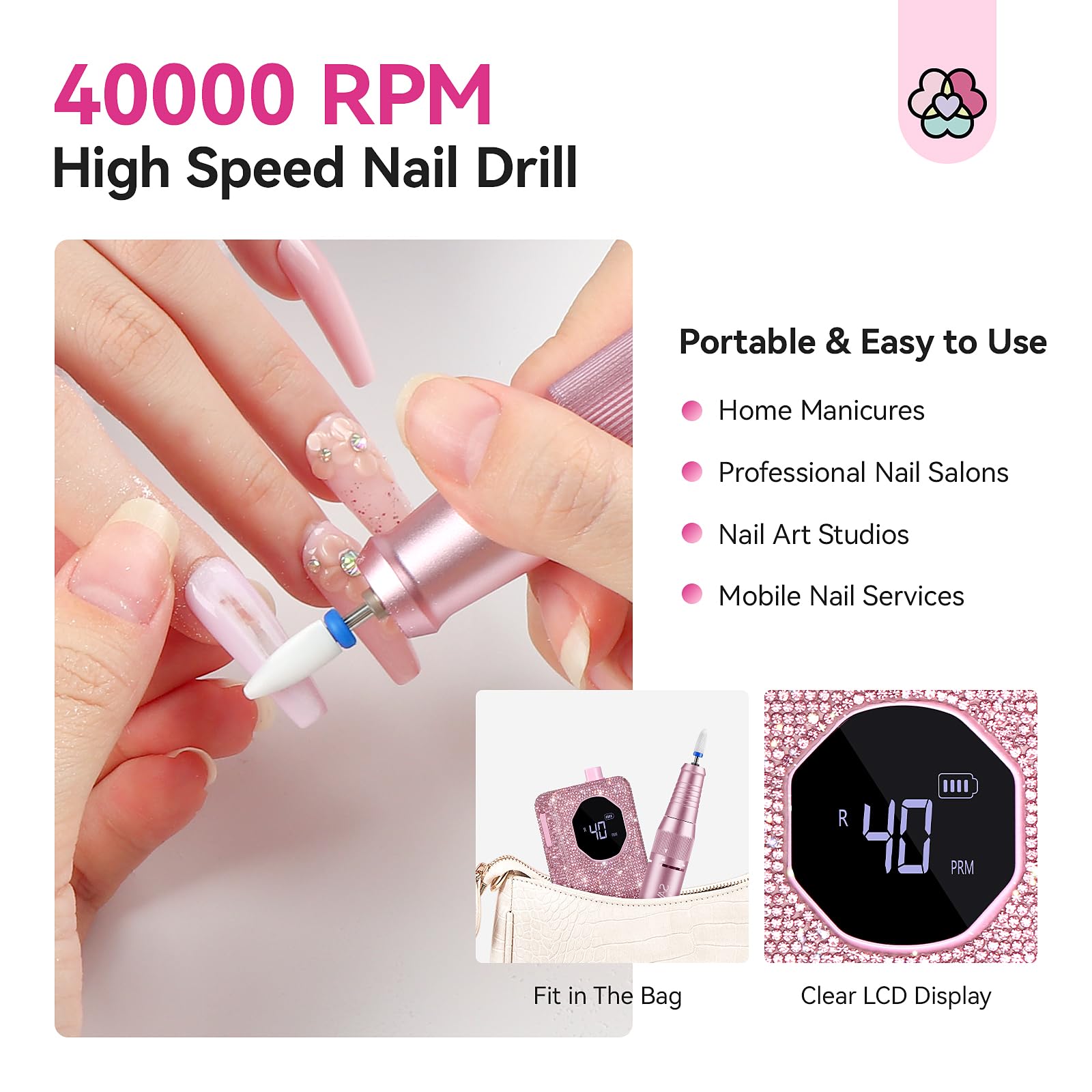 Handheld view of Saviland pink electric nail drill pen