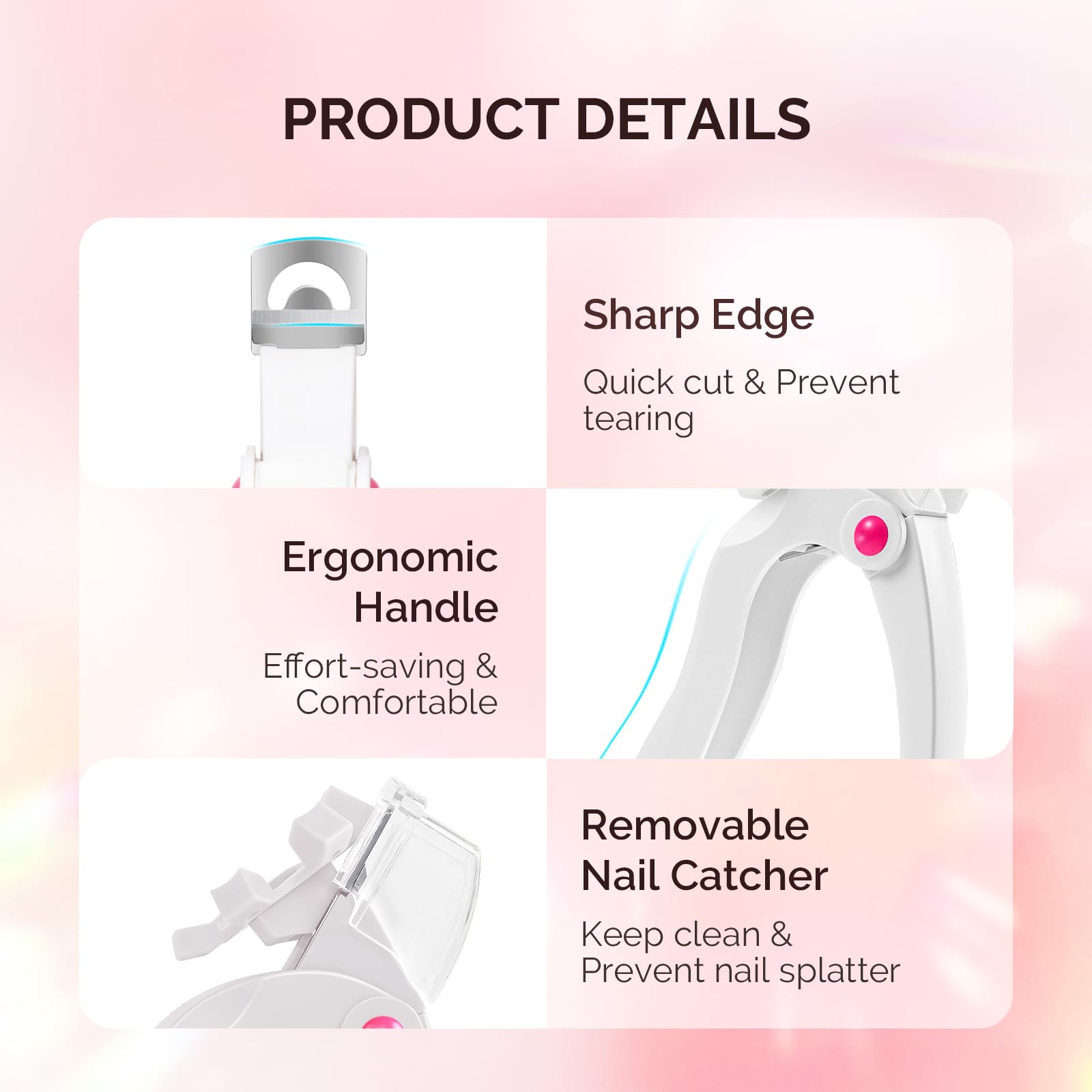 Close up of MelodySusie acrylic nail clipper stainless steel blade