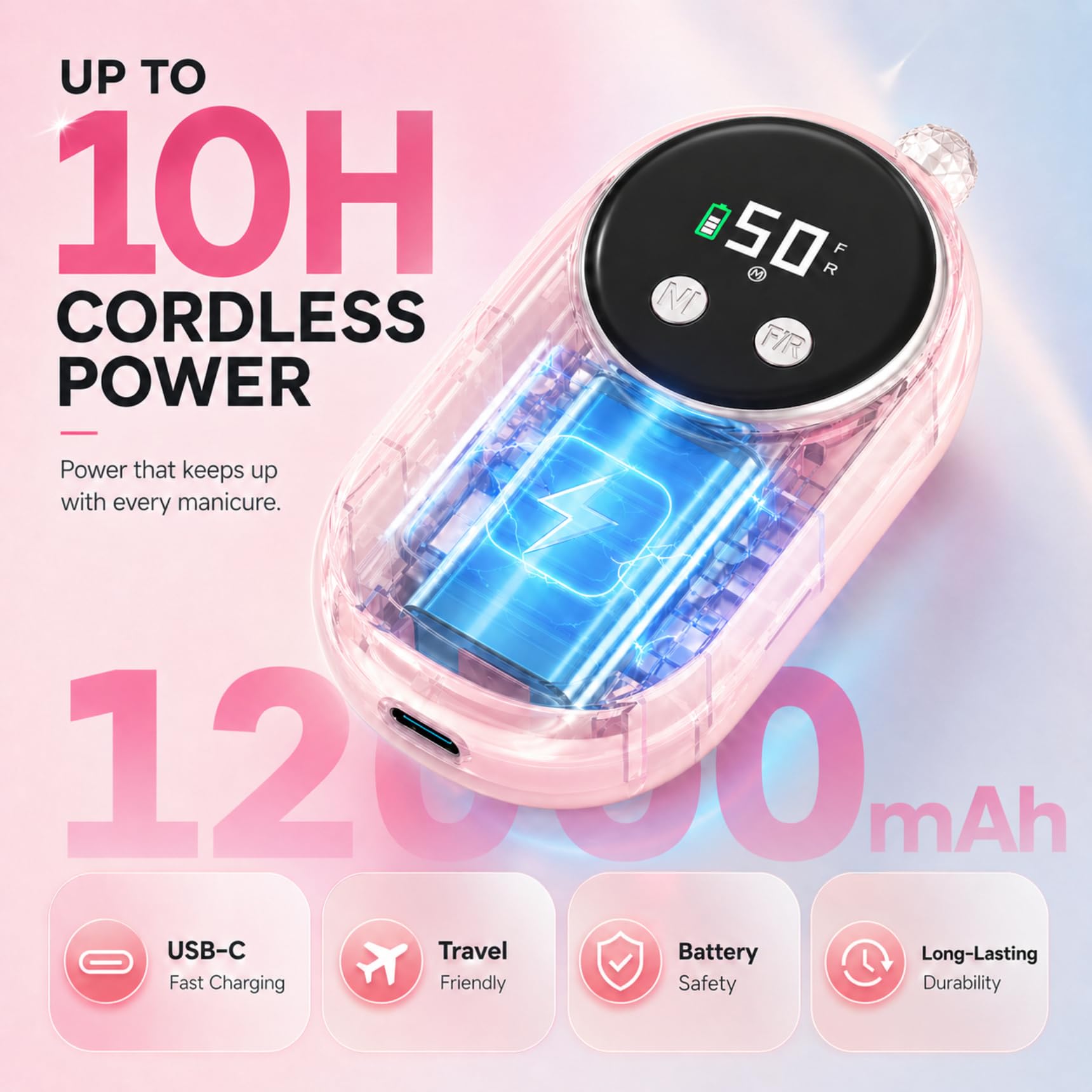 Ergonomic pen-style nail drill for salon use