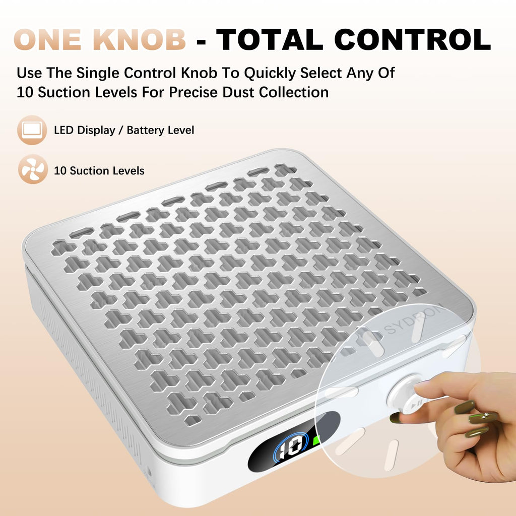 Sydron Cordless Nail Dust Collector charging and battery indicator display