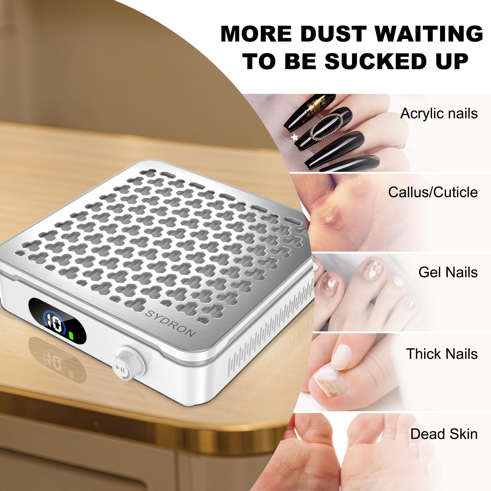 Rear view of Sydron cordless nail dust collector