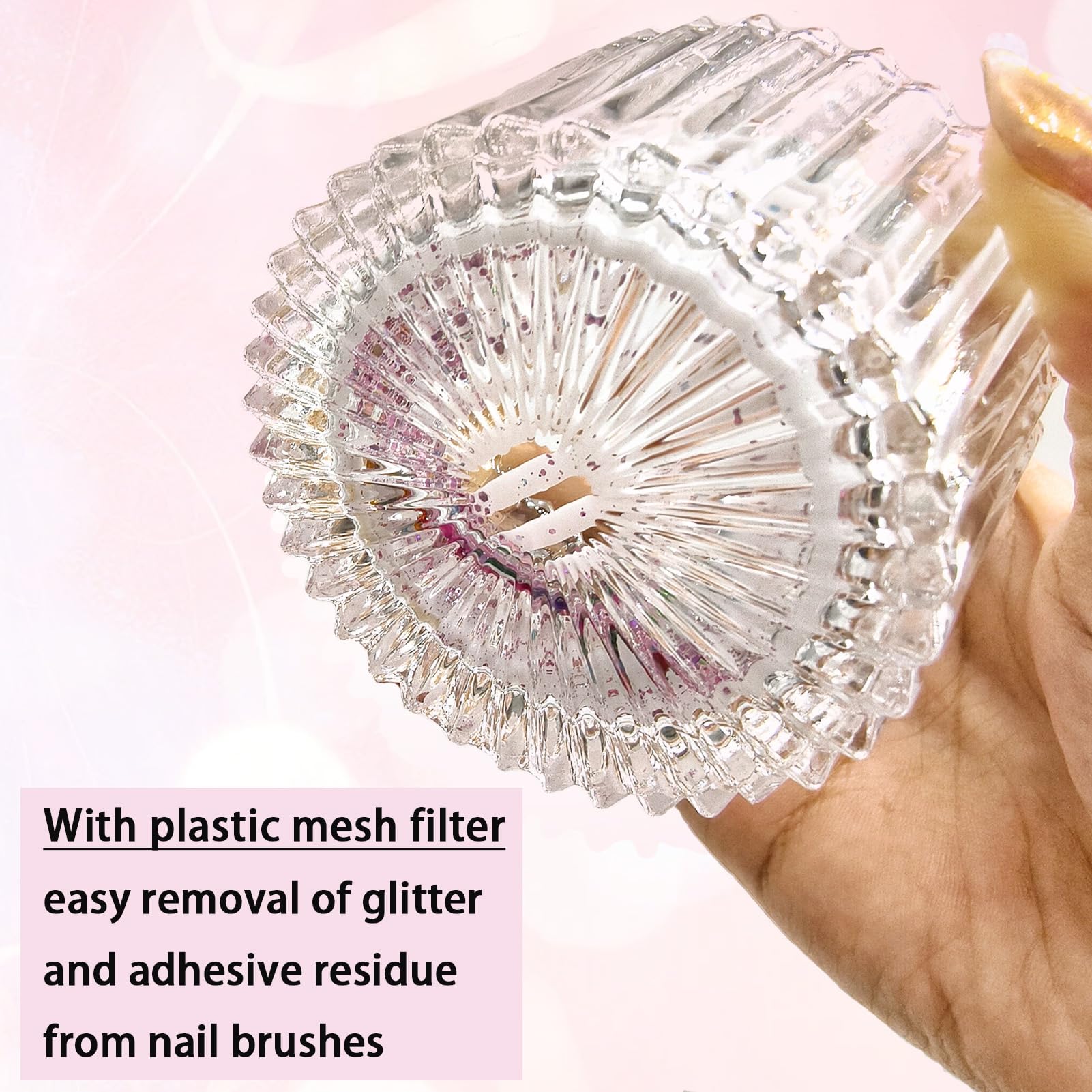 Top view of acrylic monomer cup with filter grid