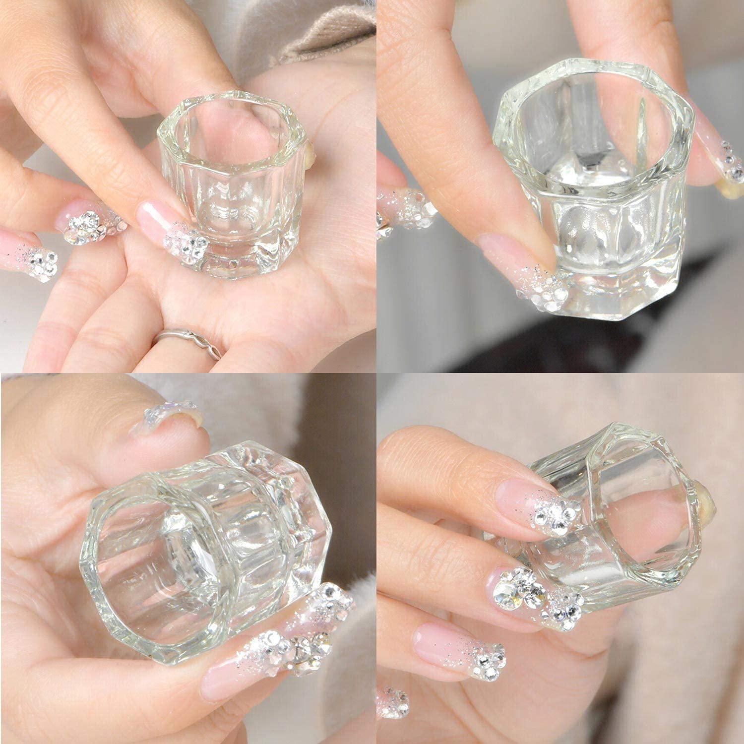 Crystal glass dappen dish containers for acrylic liquid and powder