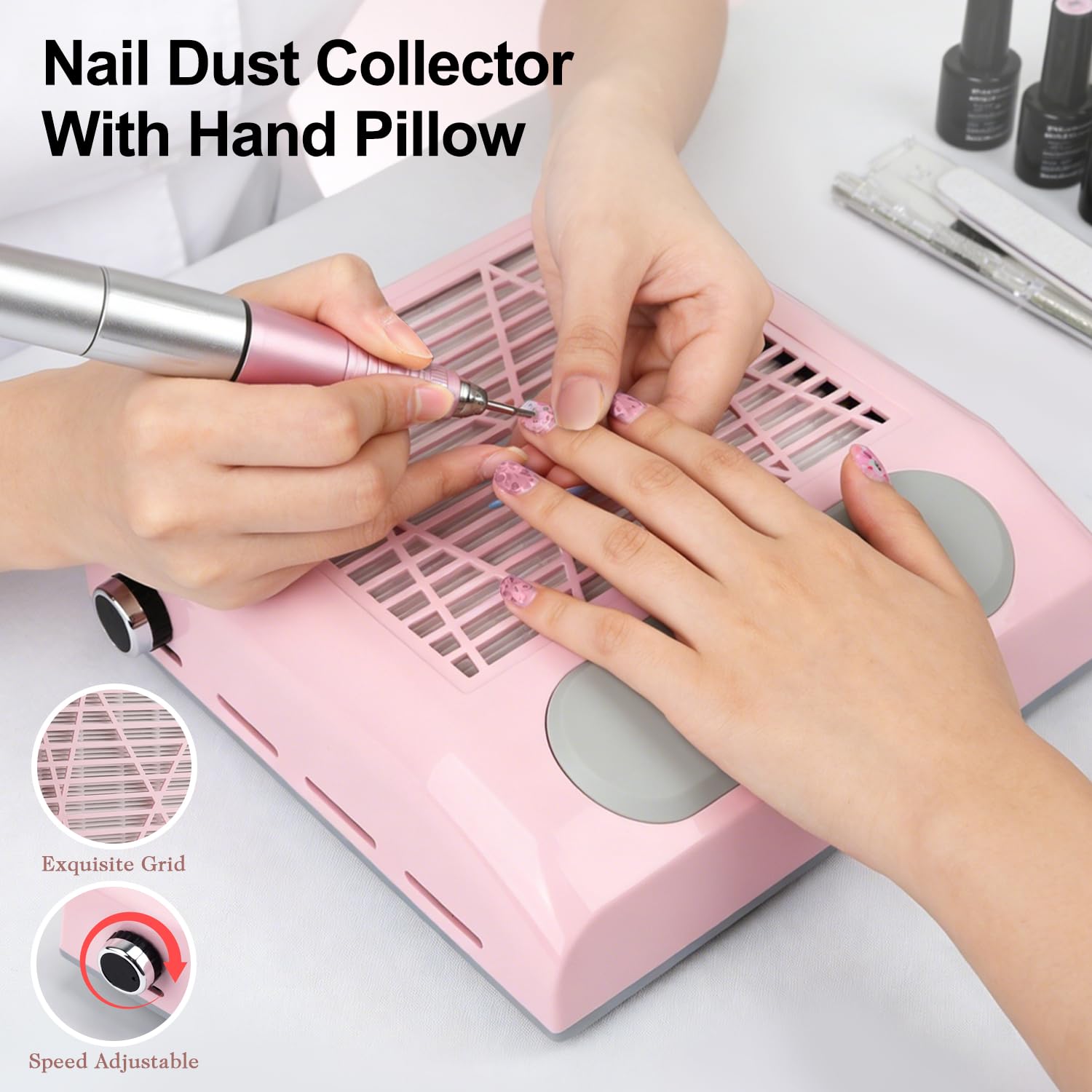 Pink electric nail vacuum cleaner for acrylic and dip powder