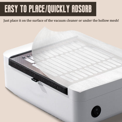 Professional nail tech using disposable dust filter pad