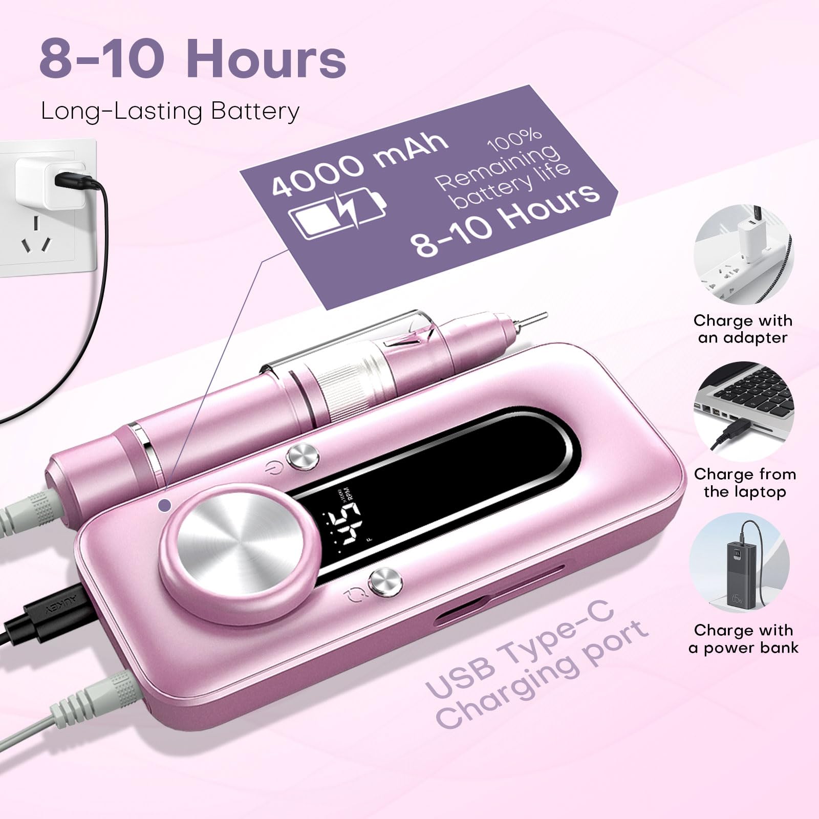Tuobeo rechargeable nail drill handpiece for gel nail removal