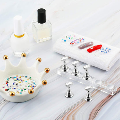Silver finish magnetic nail art practice stand set components