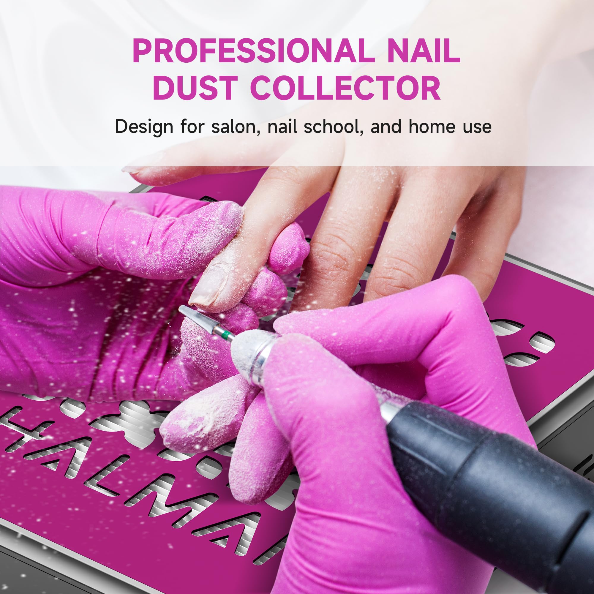 Halmai professional nail vacuum showing digital battery display