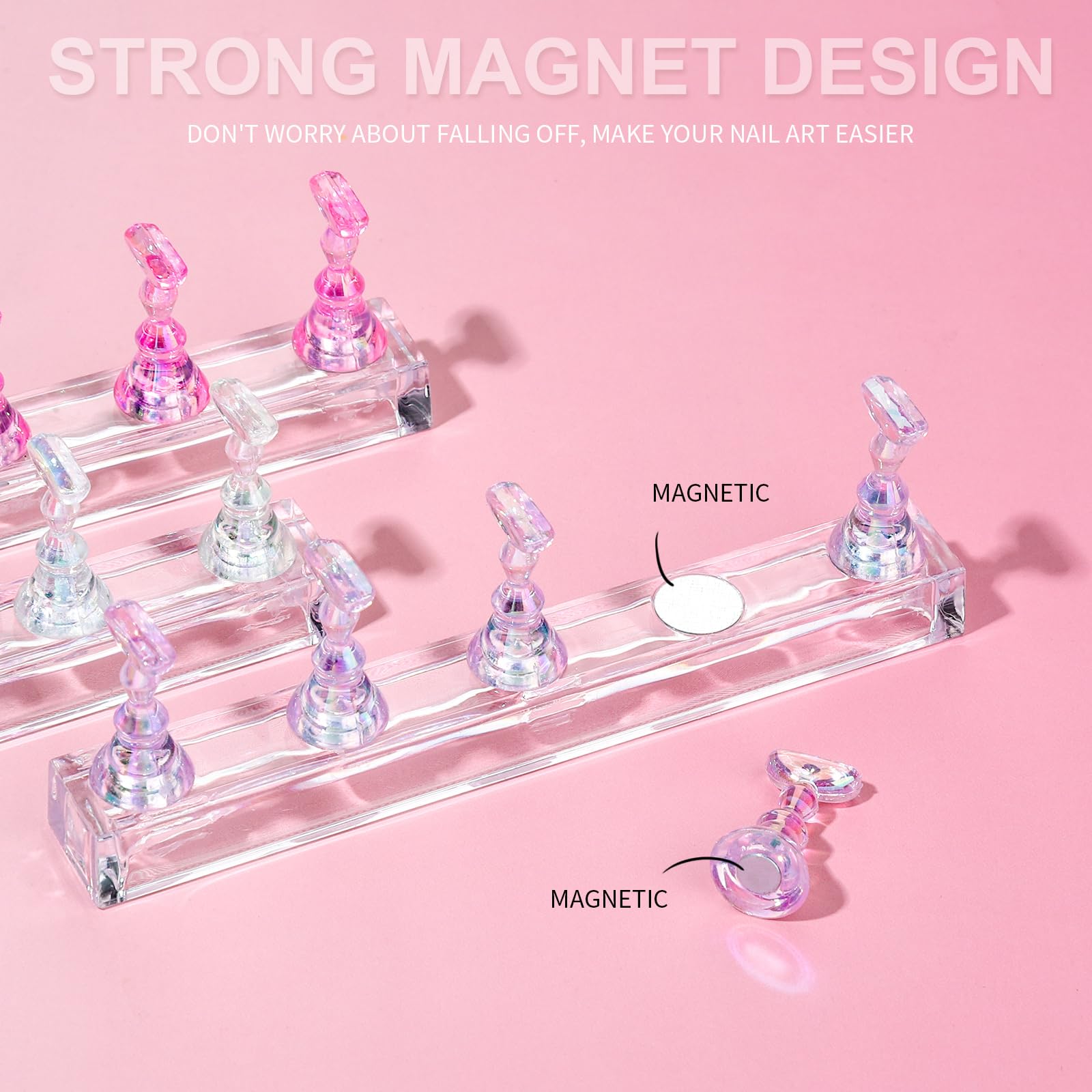 Magnetic acrylic bases for press on nail design