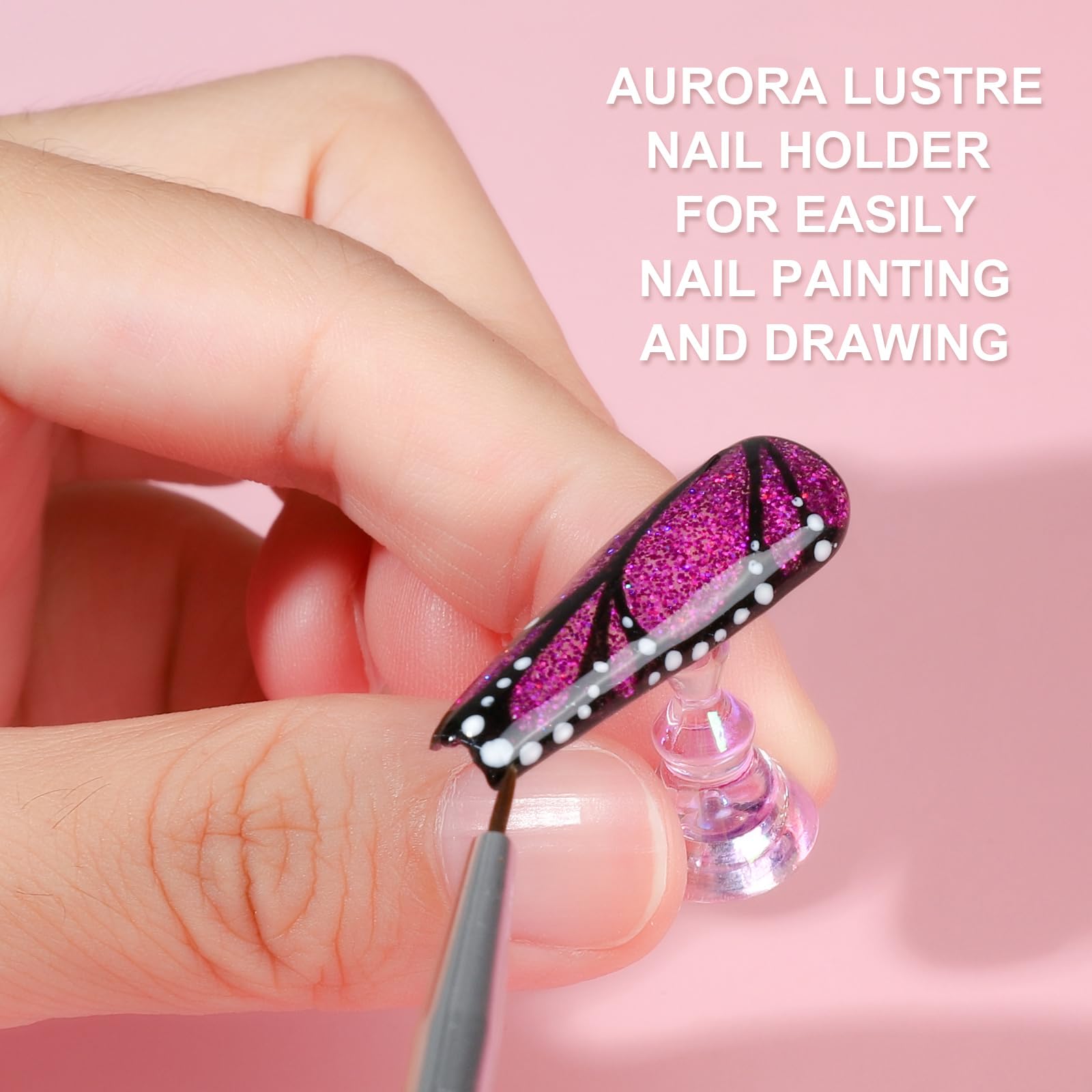 Chrome and pink nail painting holders in display