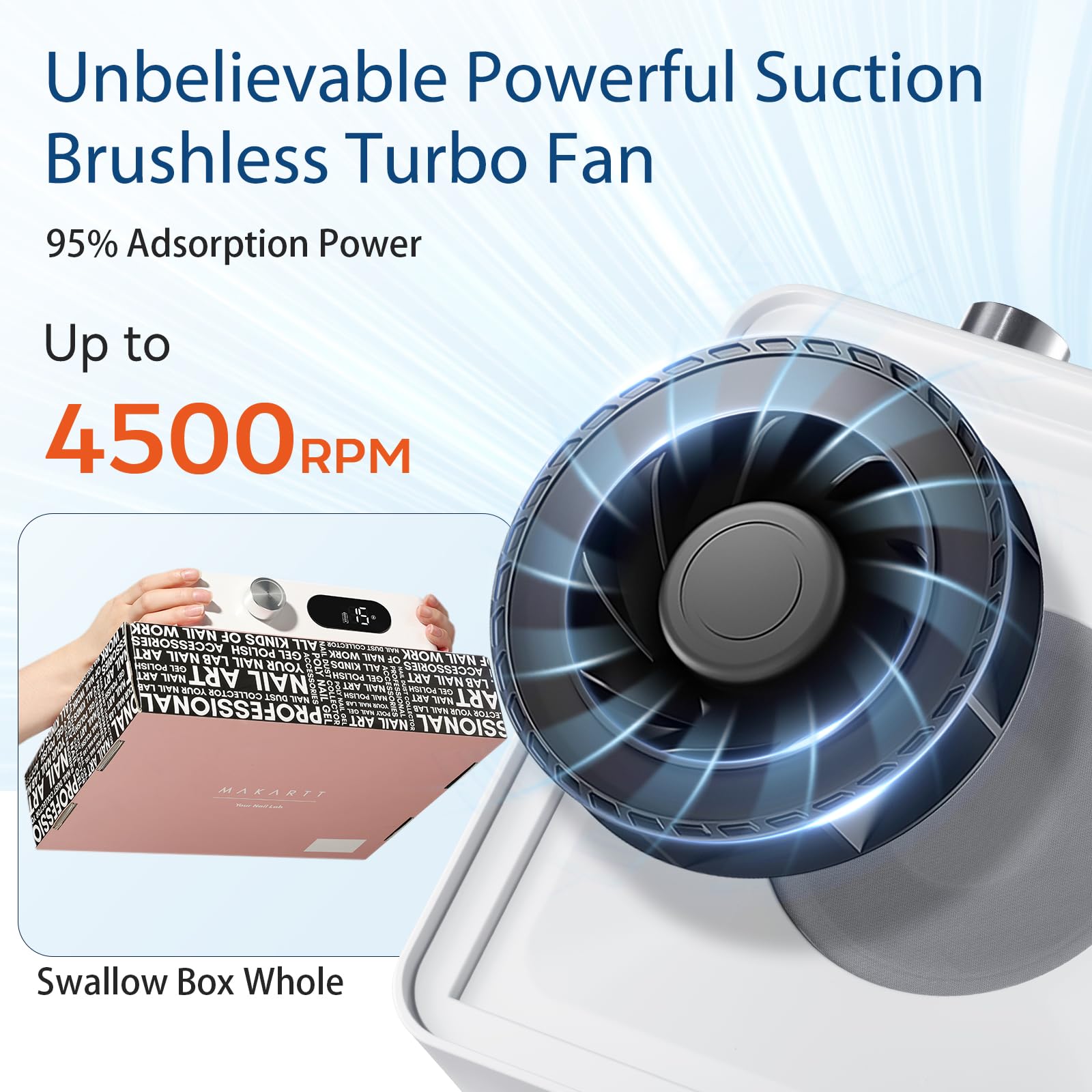Side profile of Makartt nail dust extractor with ventilation design.