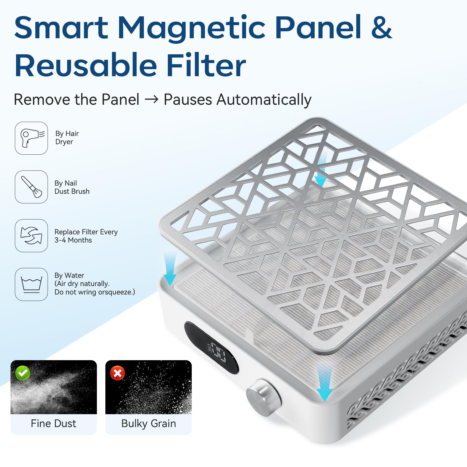 Makartt cordless nail dust collector showing speed control knob.