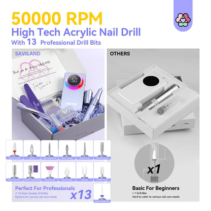 Professional nail technician using Saviland nail drill