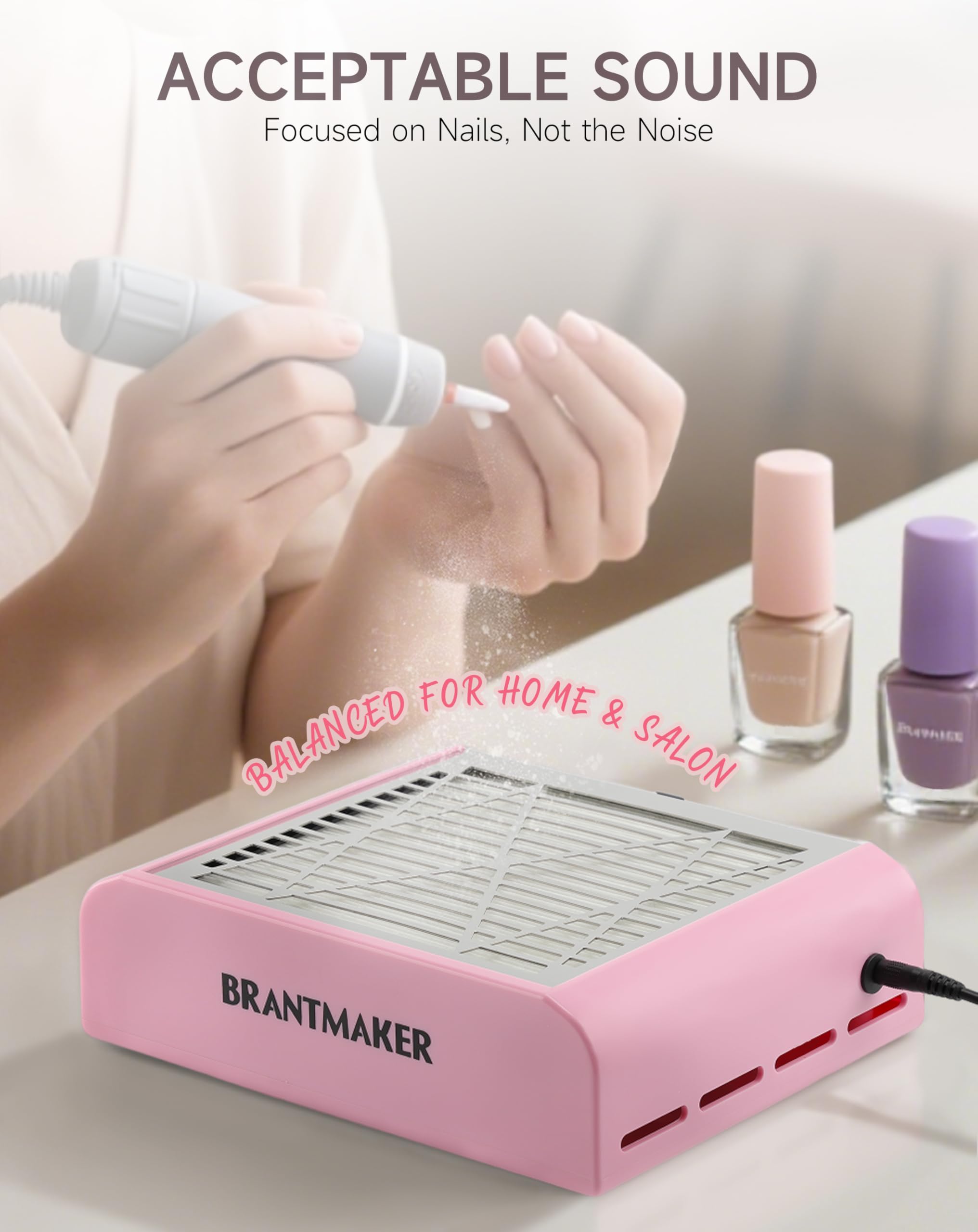 Top view of pink nail dust collector with suction fan