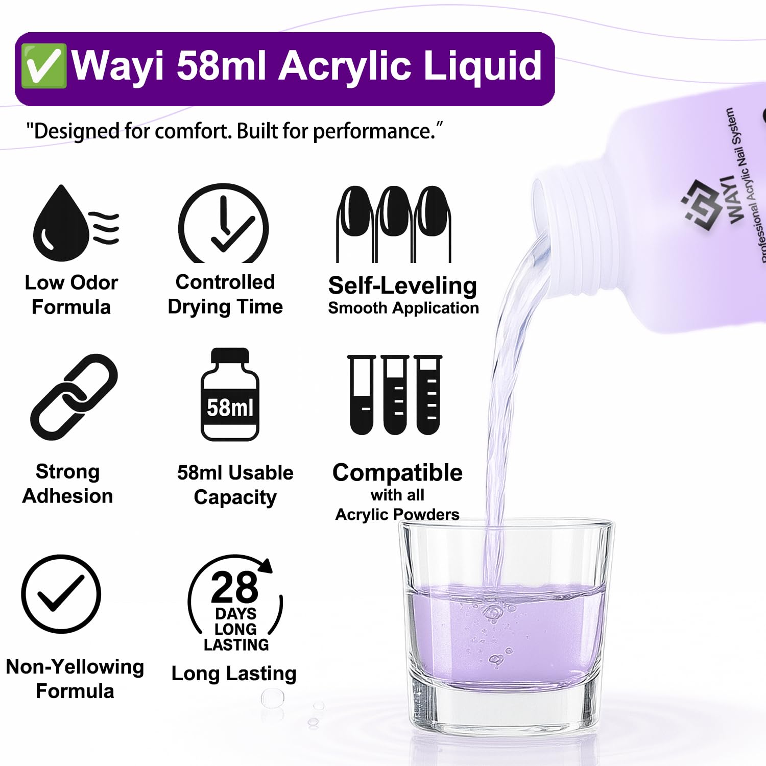 Professional acrylic liquid monomer bottle for nail extensions