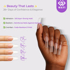 Finished acrylic nail extensions created using the Wayi starter kit