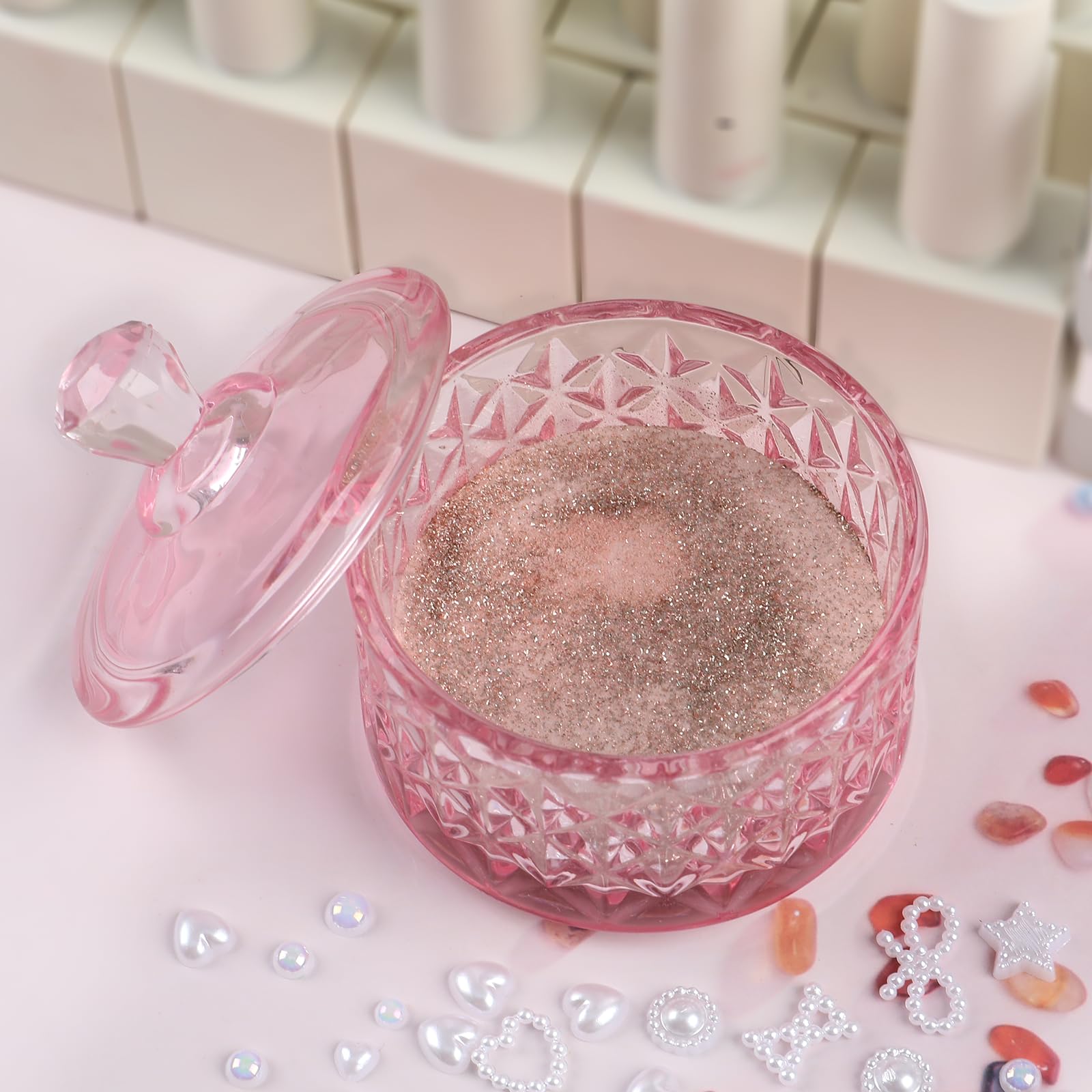Top view of BOMOQING manicure glass dish with lid