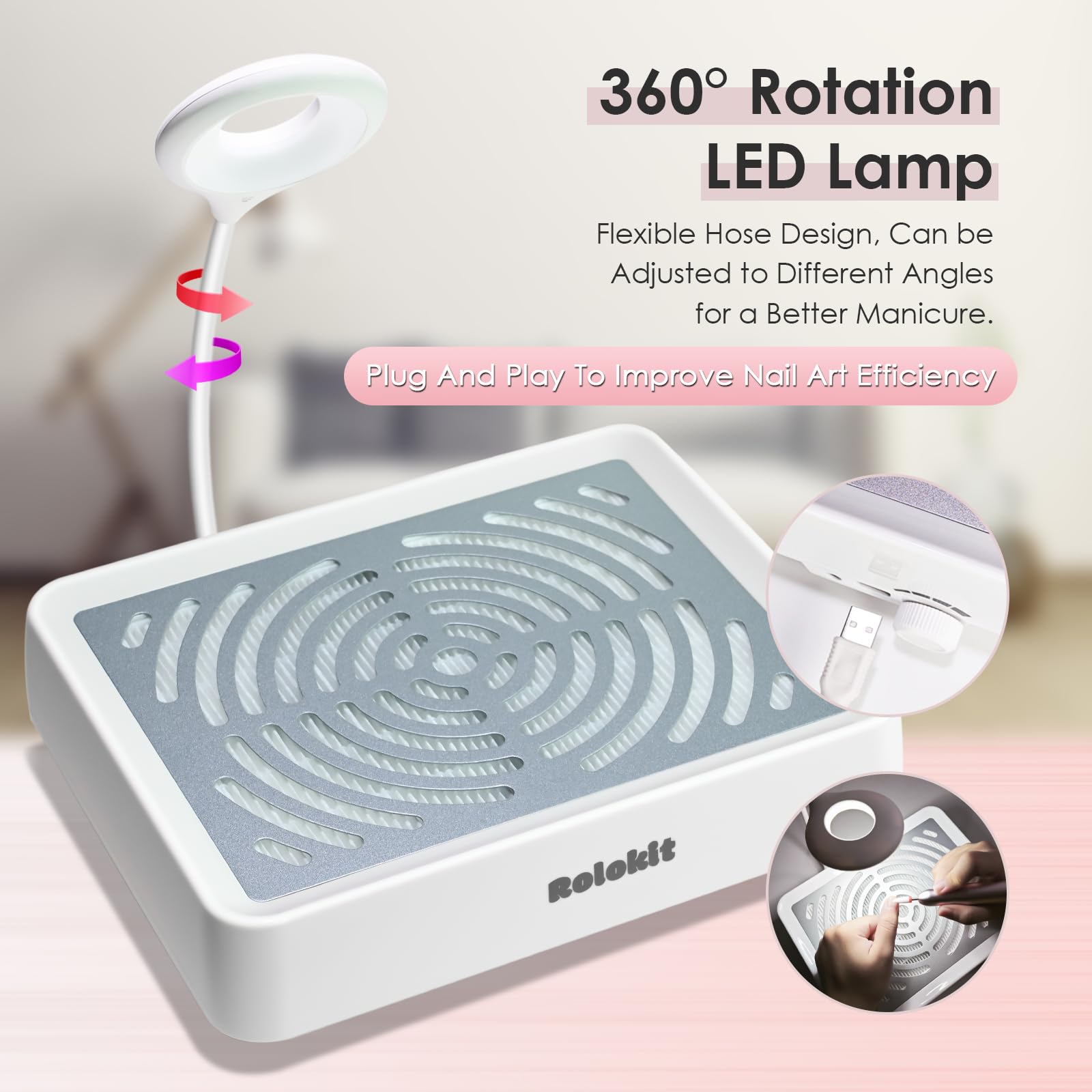 Close up of Rolokit nail vacuum suction grate and filter