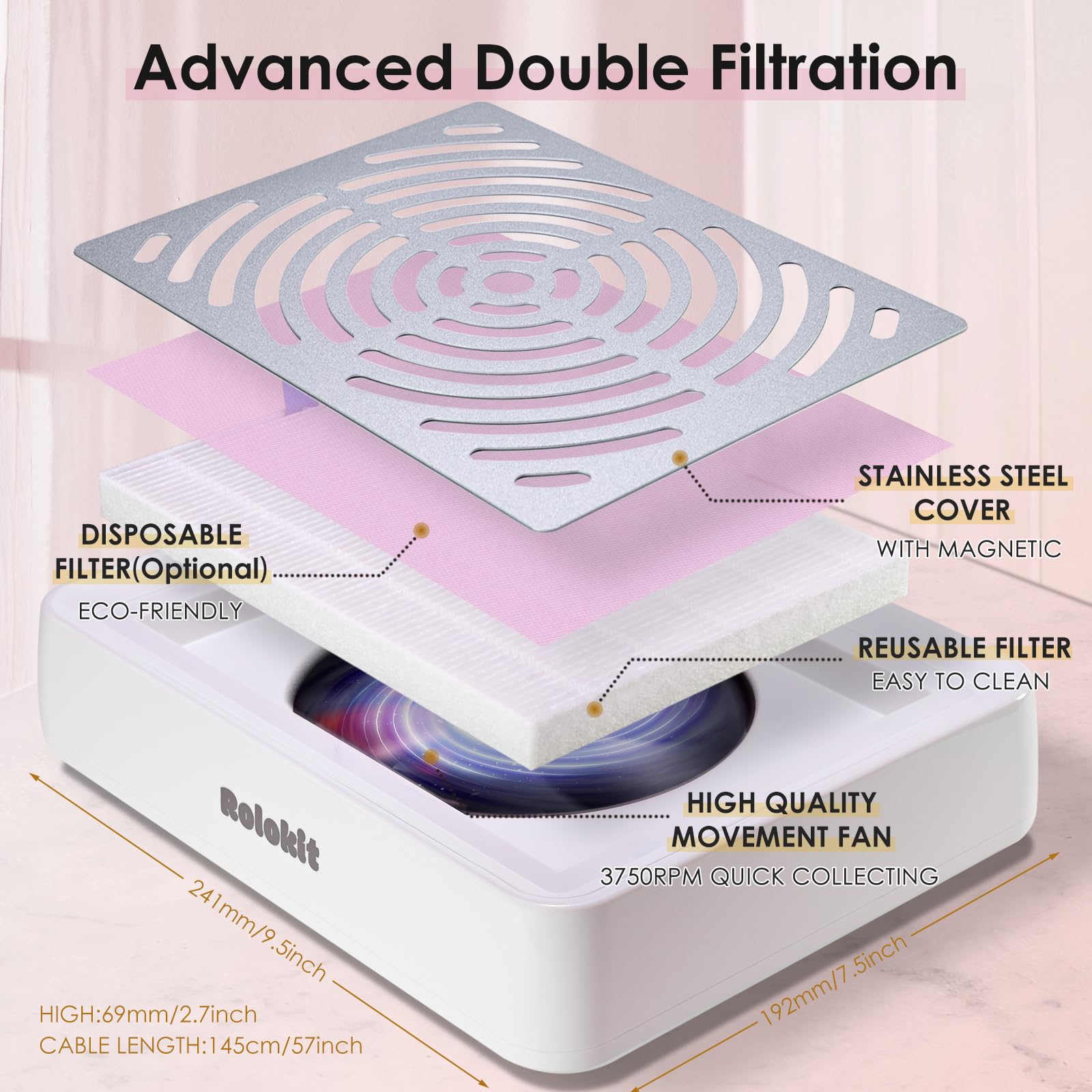 Top down view of Rolokit manicure dust extractor device