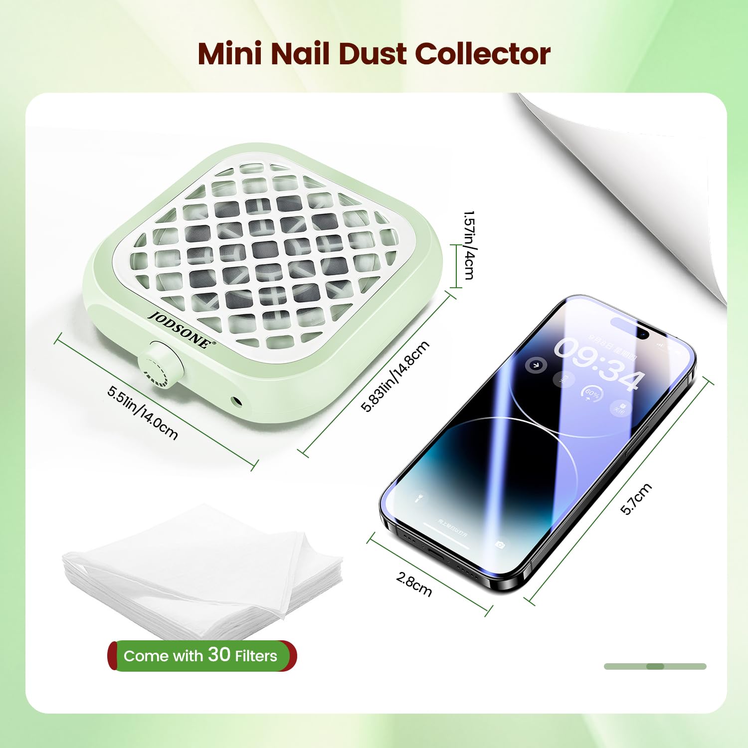 Jodsone portable nail vacuum cleaner mint green color side profile