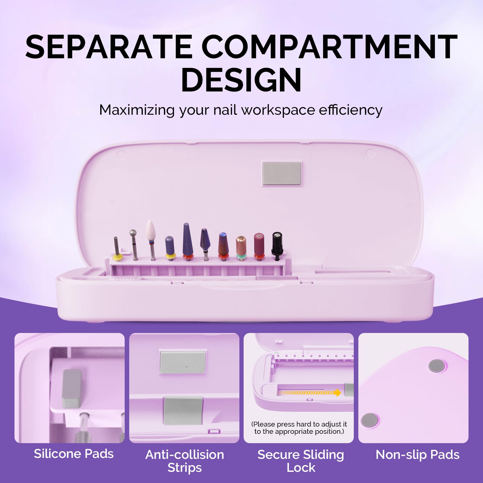 Side profile of portable MelodySusie manicure tool container