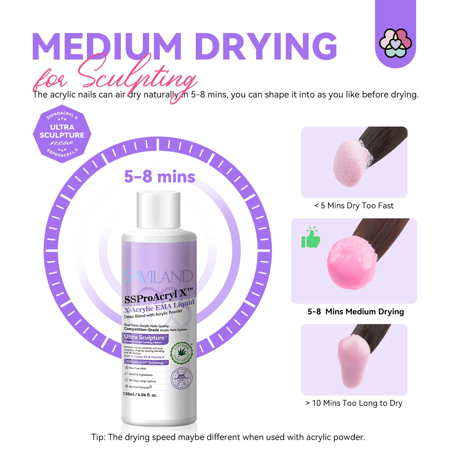 Manicure setup featuring the Saviland liquid monomer set for creating professional home nail extensions