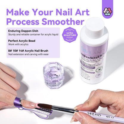 Saviland three piece beginner friendly acrylic nail kit displayed against a clean retail background