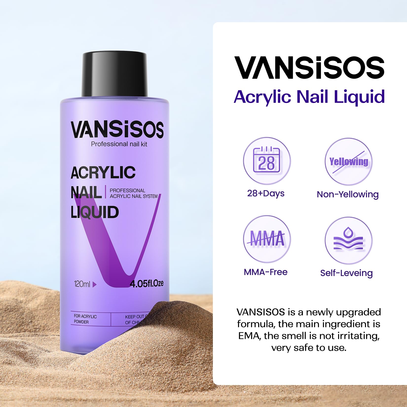 Vansisos low odor non yellowing formula monomer liquid for professional nail extension styling