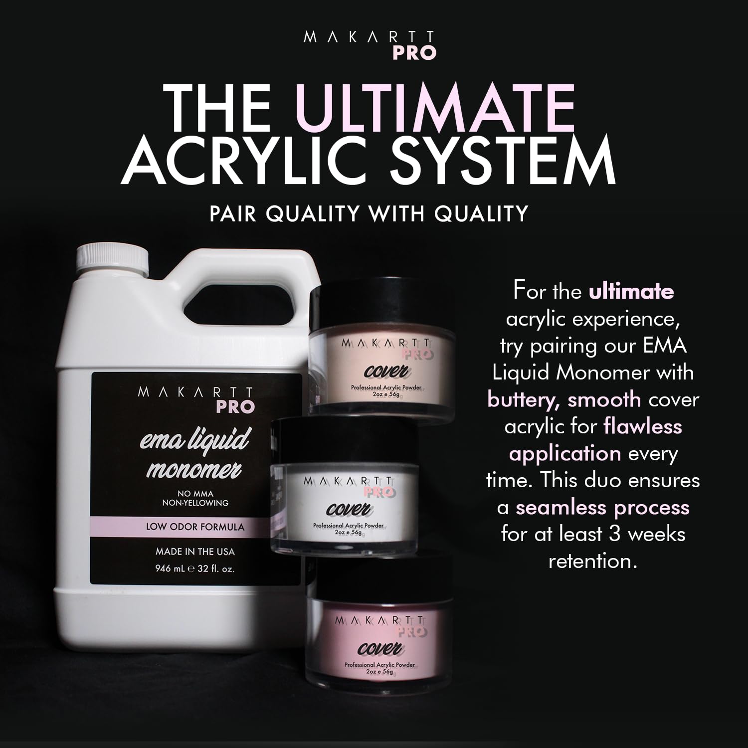 Authentic USA imported MakarttPro professional liquid EMA monomer back label instructions.