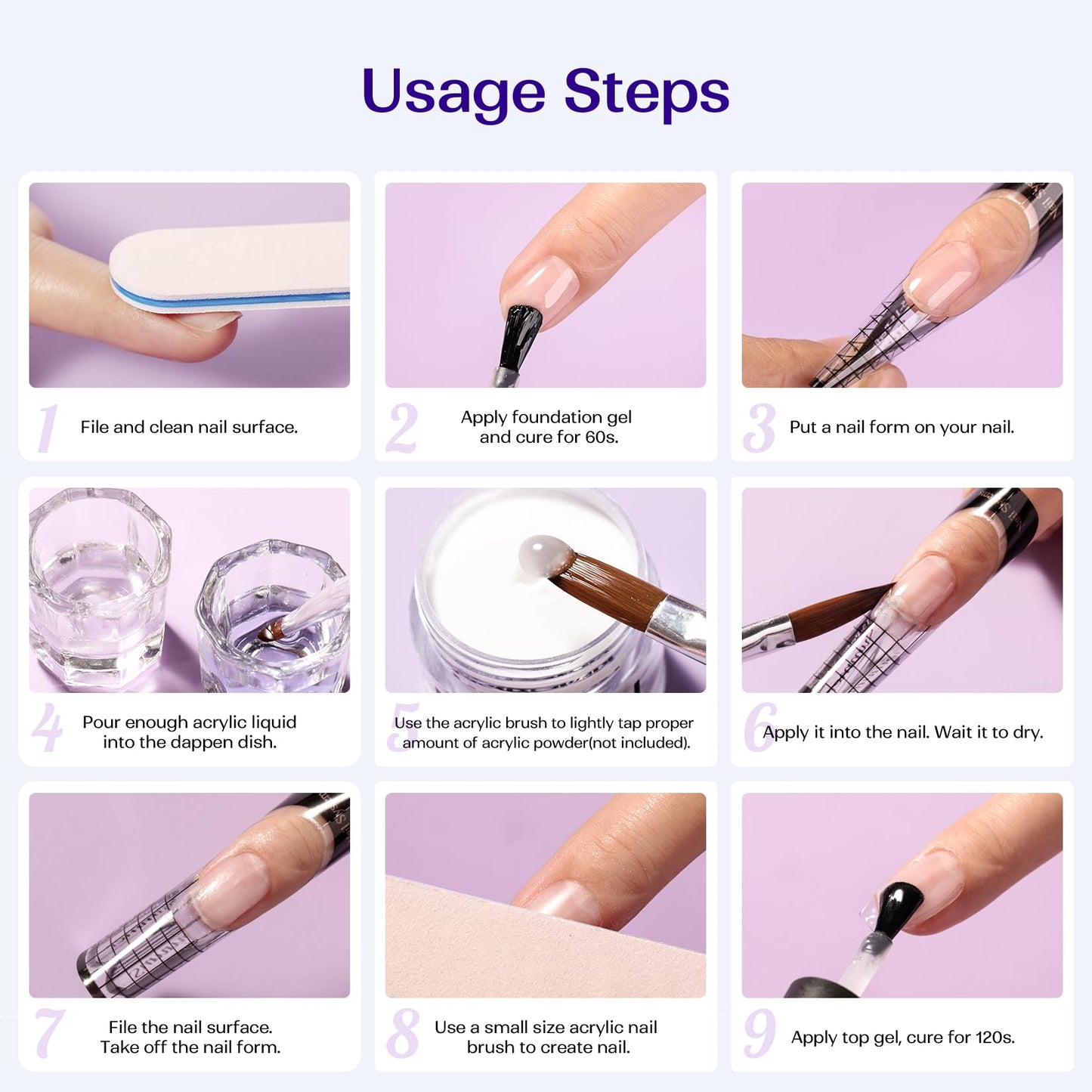 Vansisos acrylic nail monomer package showing the four ounce bottle and included beginner nail brush