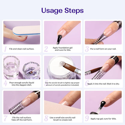 Vansisos acrylic nail monomer package showing the four ounce bottle and included beginner nail brush