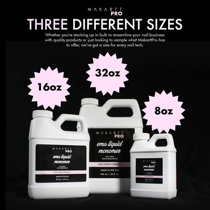 Professional 16 ounce packaging of low odor nail liquid showing safe ingredients profile.