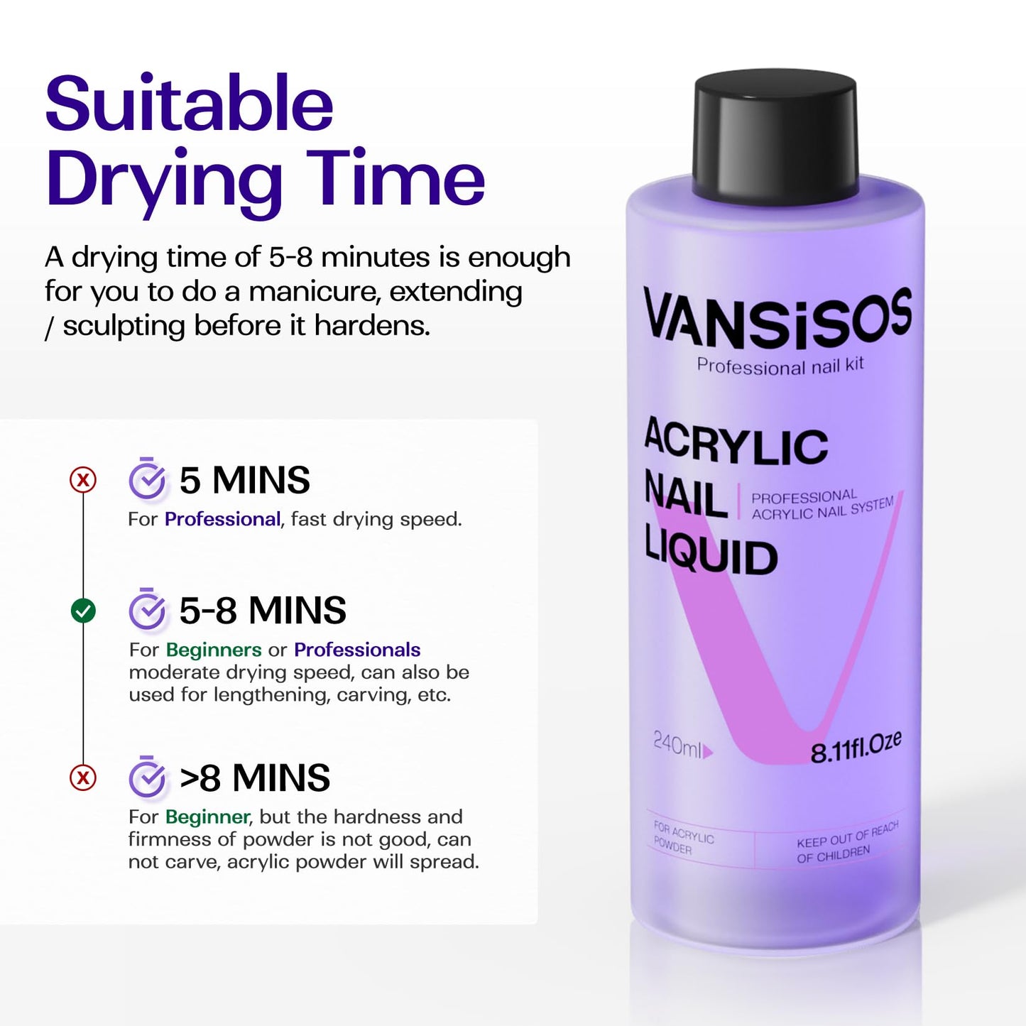 Nail technician using Vansisos professional acrylic liquid with a brush to create a smooth acrylic bead.