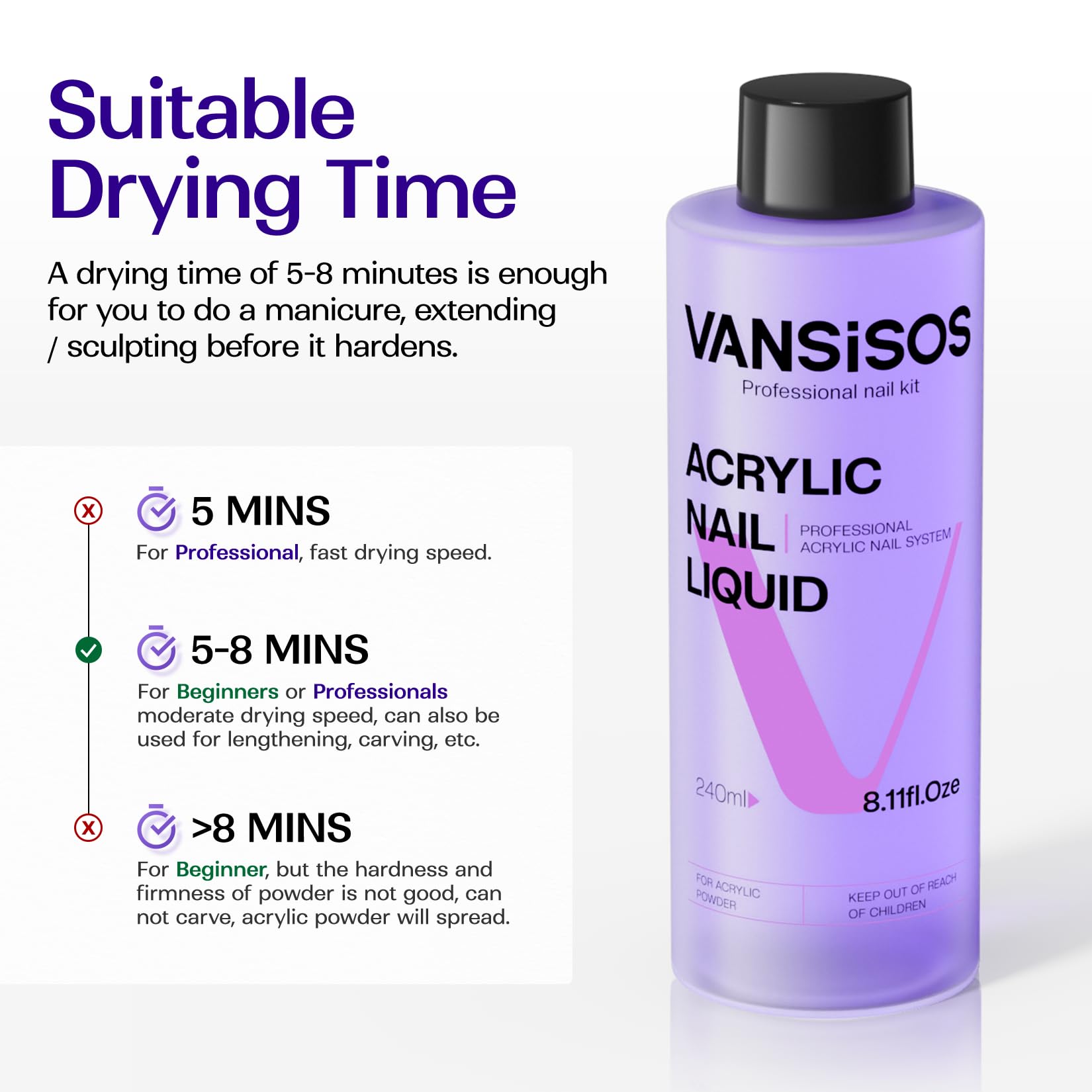 Nail technician using Vansisos professional acrylic liquid with a brush to create a smooth acrylic bead.