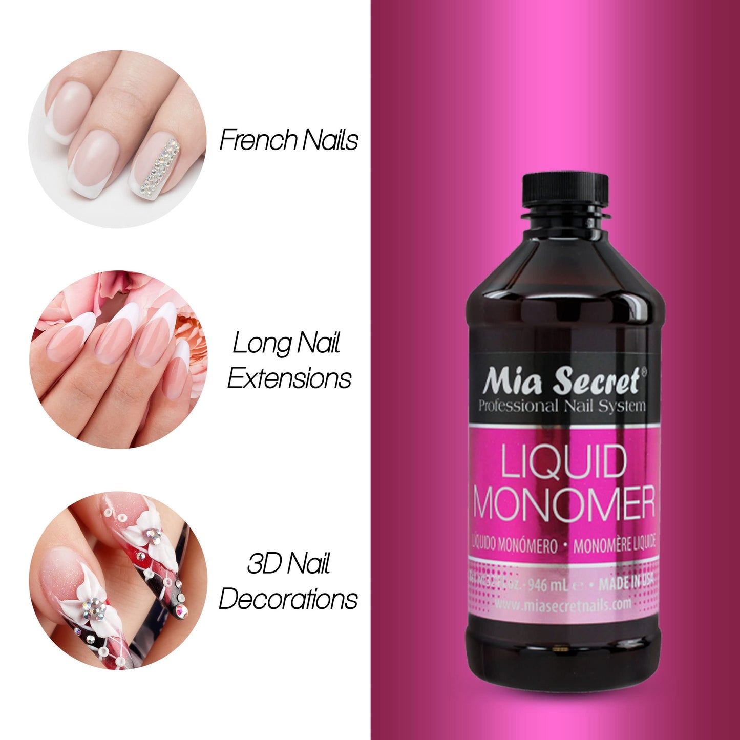 Authentic USA imported professional salon size acrylic nail monomer bottle for extension sculpting.