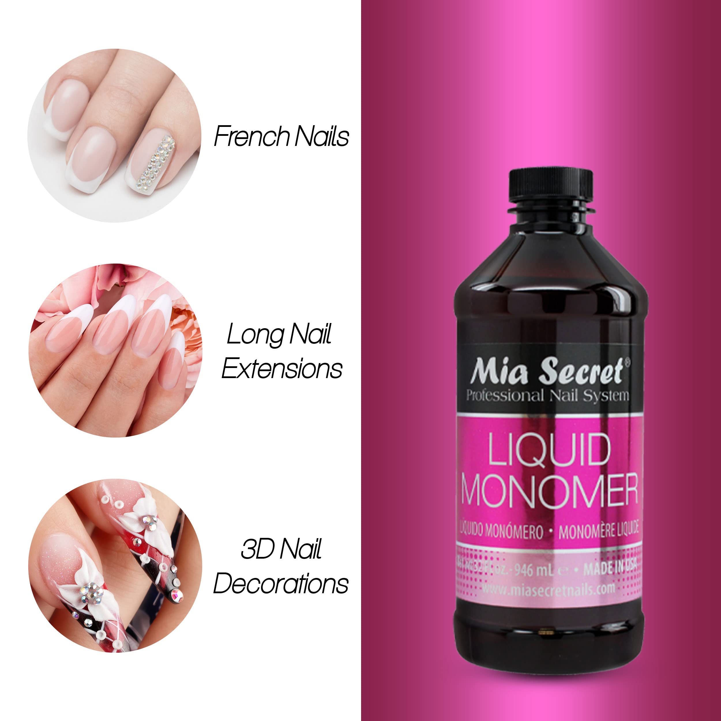 Authentic USA imported professional salon size acrylic nail monomer bottle for extension sculpting.