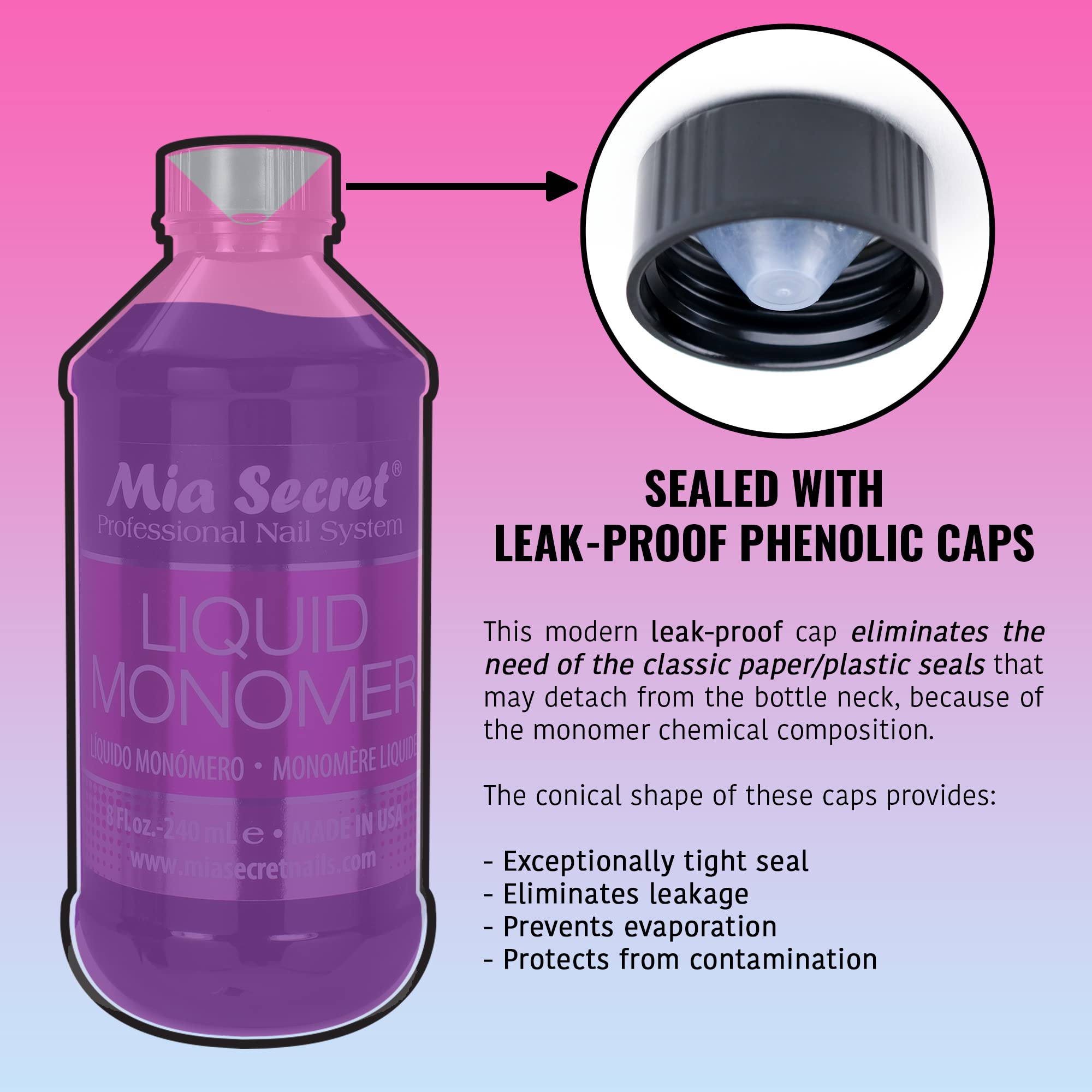 Mia Secret professional non yellowing violet liquid monomer formula details on the product label.
