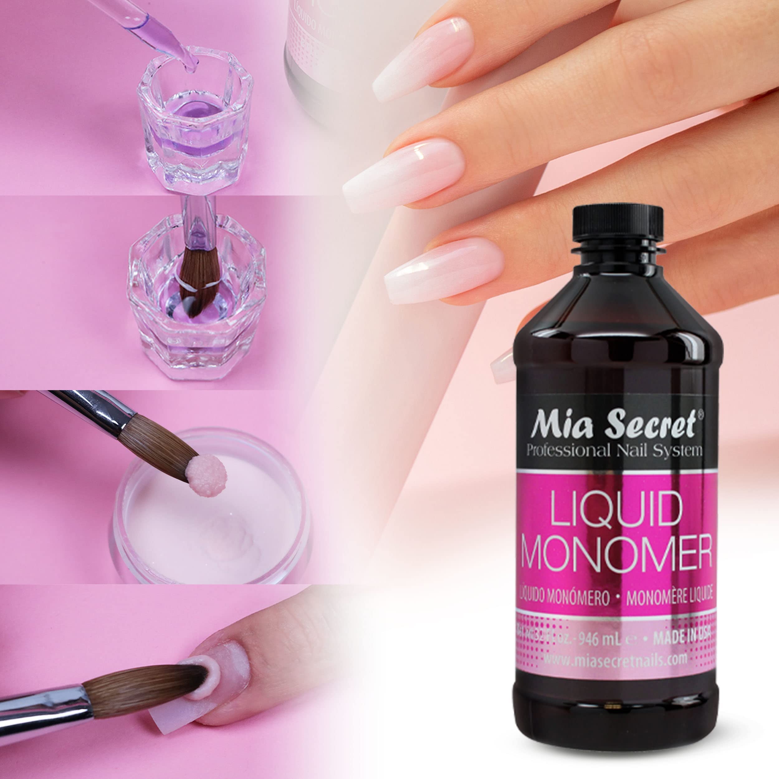 Thirty two ounce professional grade Mia Secret monomer bottle designed for salon nail technicians.